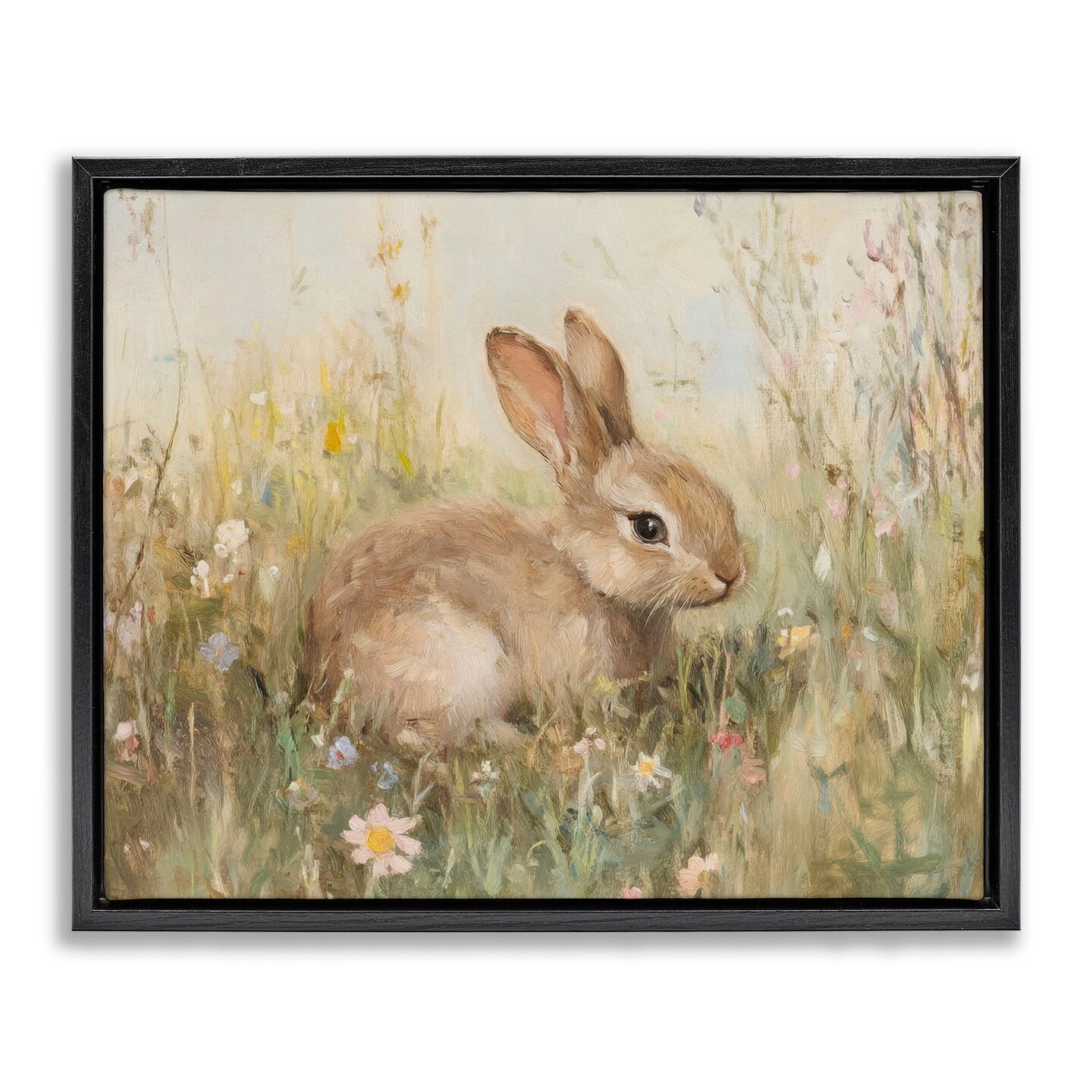 Stupell Industries Brown Bunny in Flower Meadow Floating Frame, design by Petal Prints Design