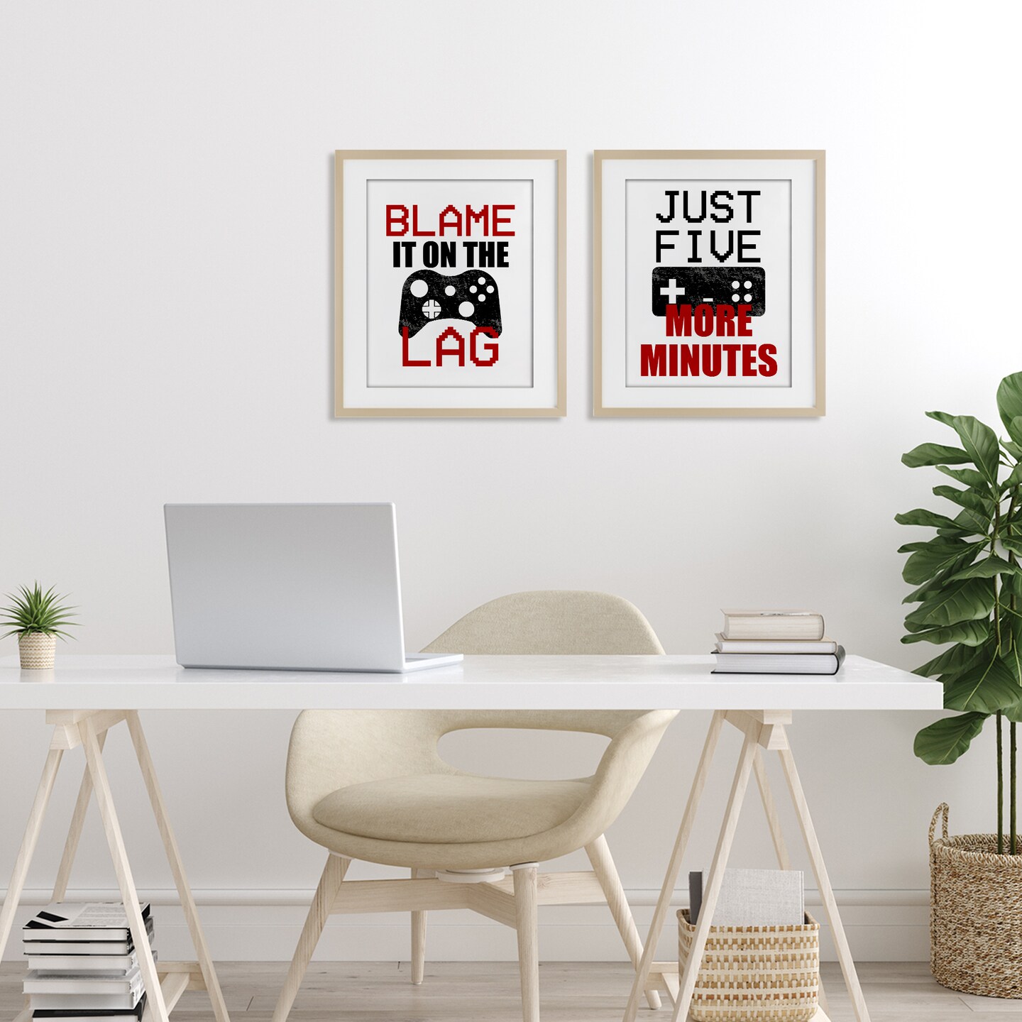 Stupell Industries Funny Gamer Phrases 2pc Framed Print Under Glass Set, design by Kim Allen