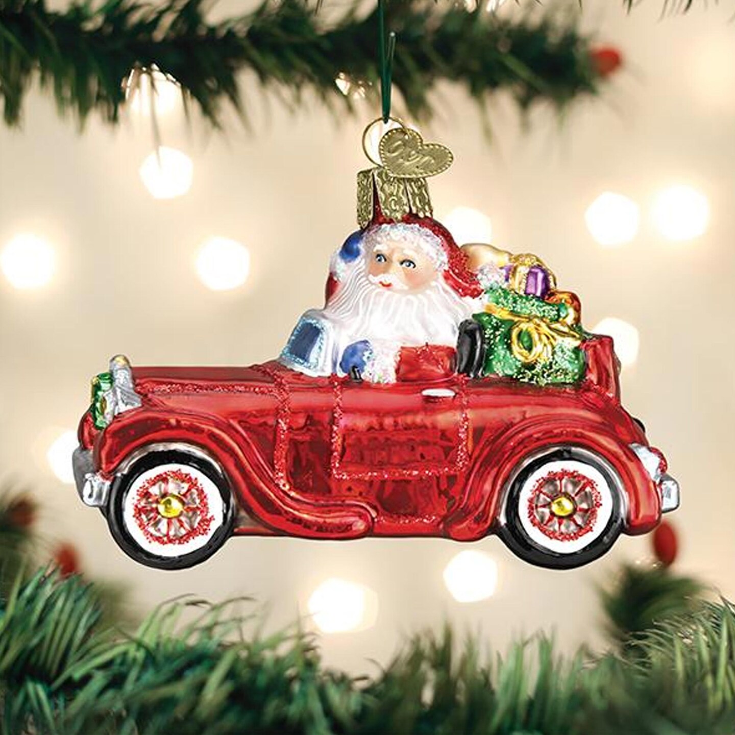 Old World Christmas 3.0 Inch Santa In Antique Car Christmas Tree Ornament , Ornament Travel Delivery