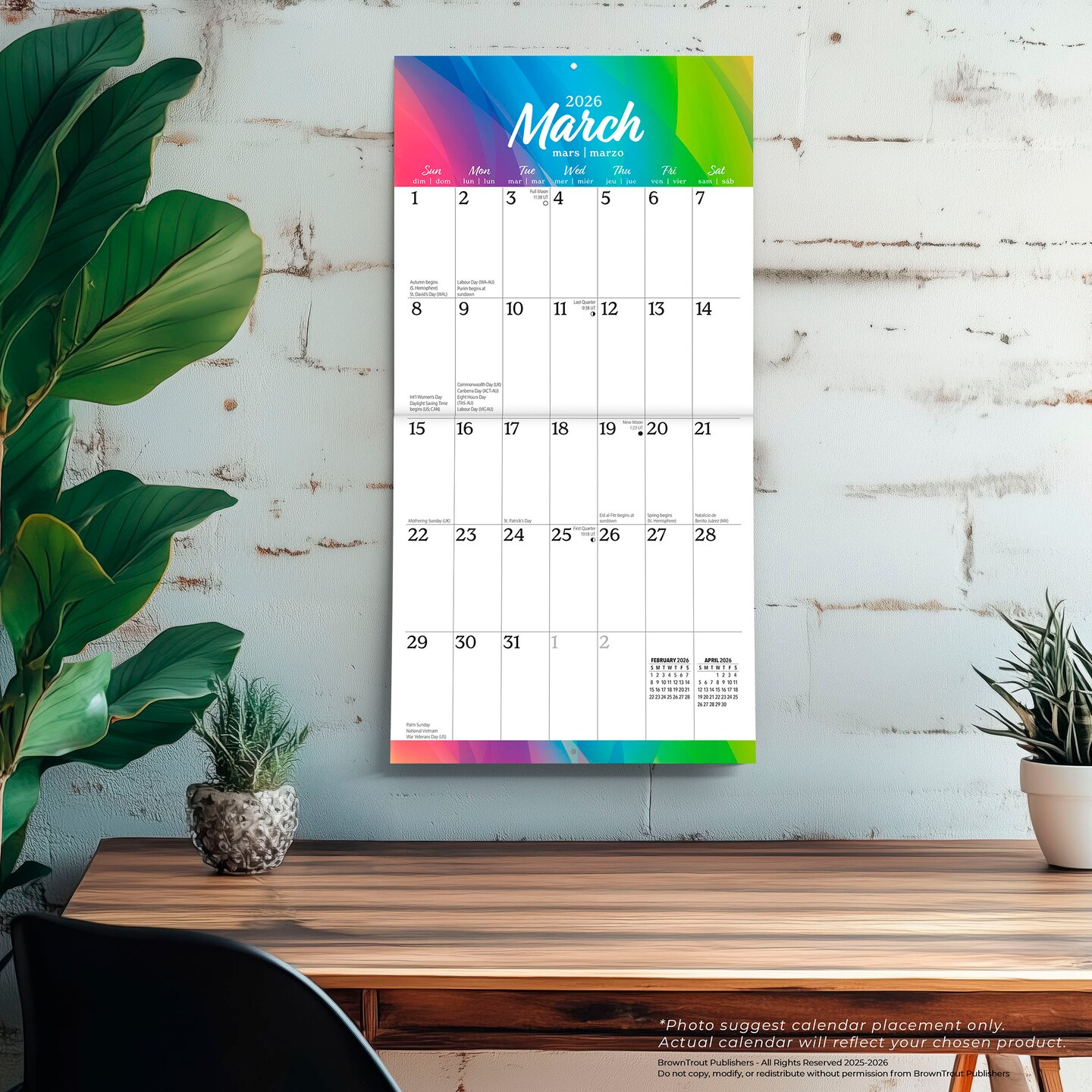 Big &#x26; Bright Large Print | 2026 12 x 24 Inch (Hanging) Monthly Square Wall Calendar | Matte Paper | Plastic-Free