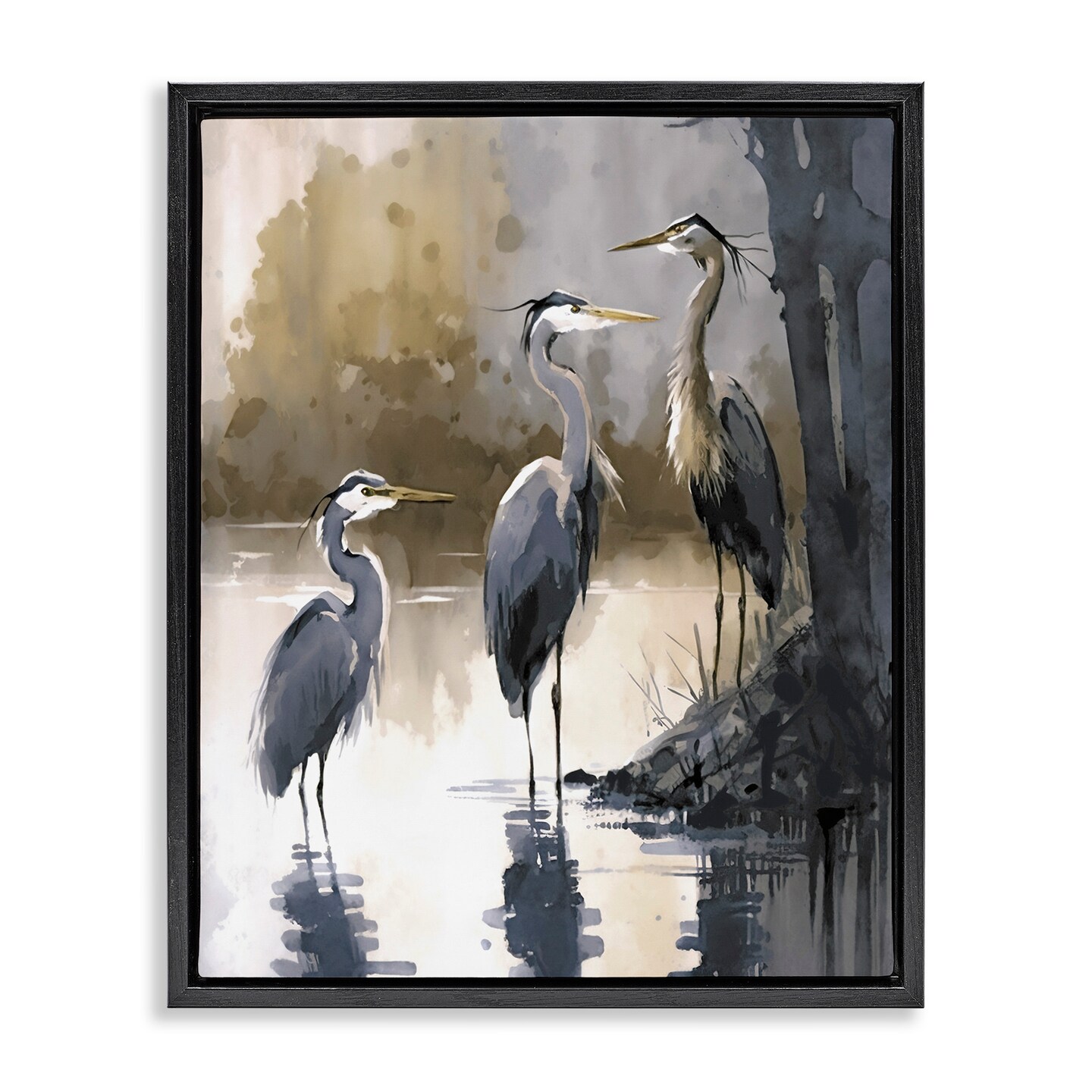 Stupell Industries Lake View Herons Framed Floater Canvas Wall Art