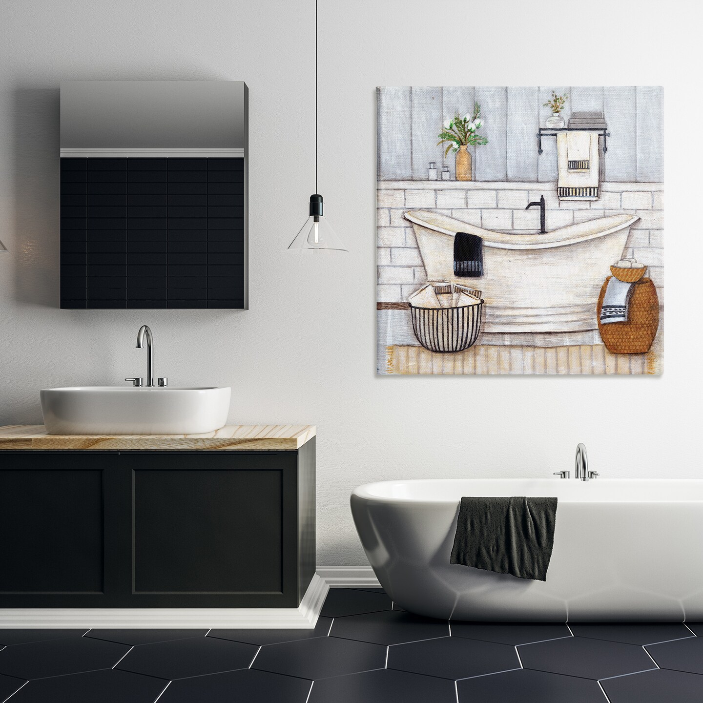 Stupell Industries Bathroom Farmhouse Style Tub Canvas Wall Art