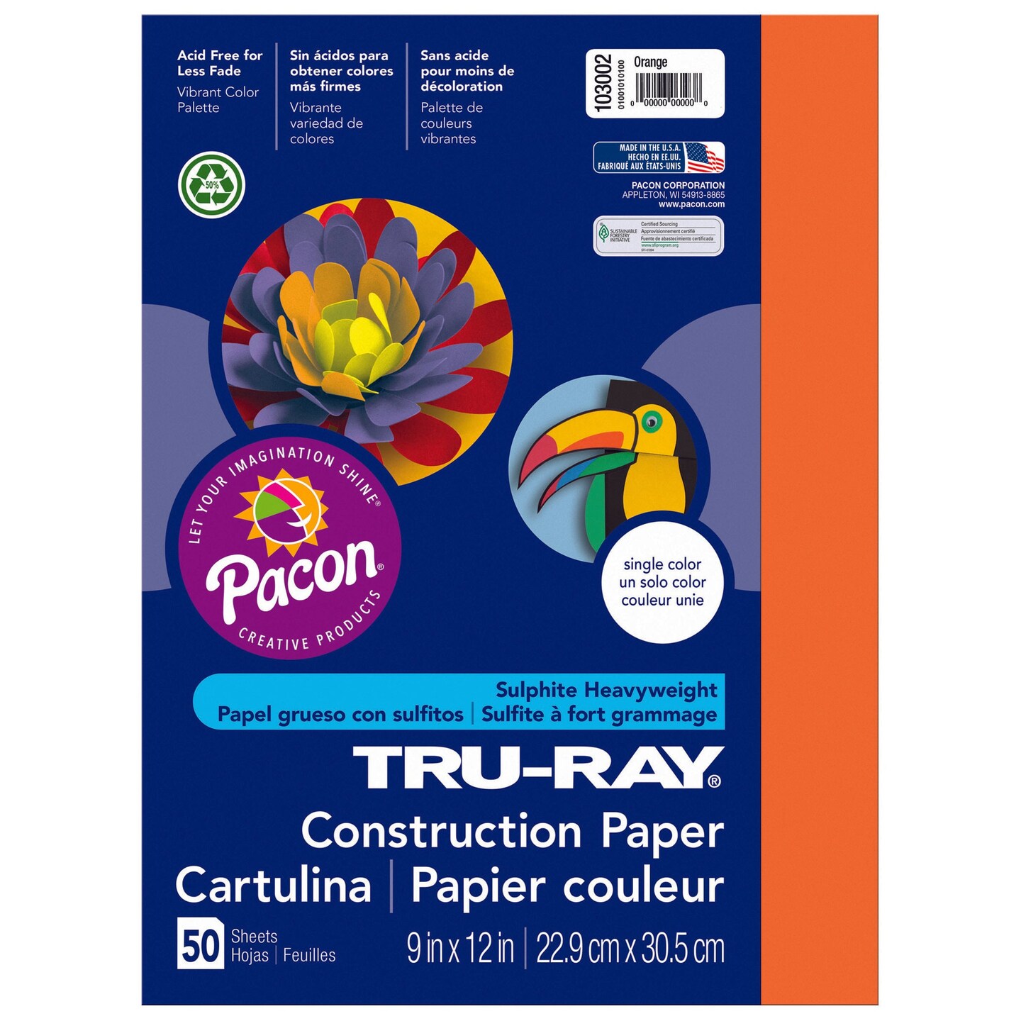 Construction Paper, Orange, 9&#x22; x 12&#x22;, 50 Sheets