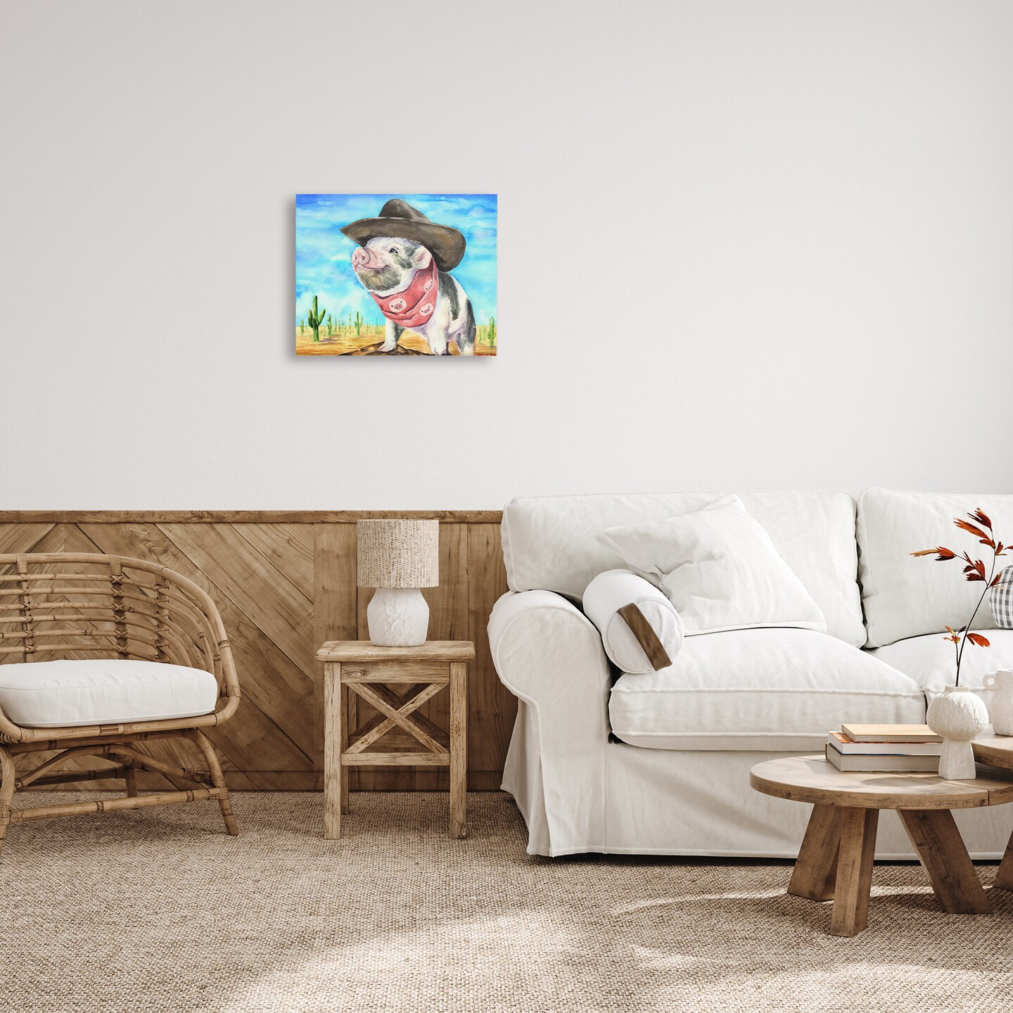 Stupell Industries Wild West Cowboy Pig Canvas Wall Art