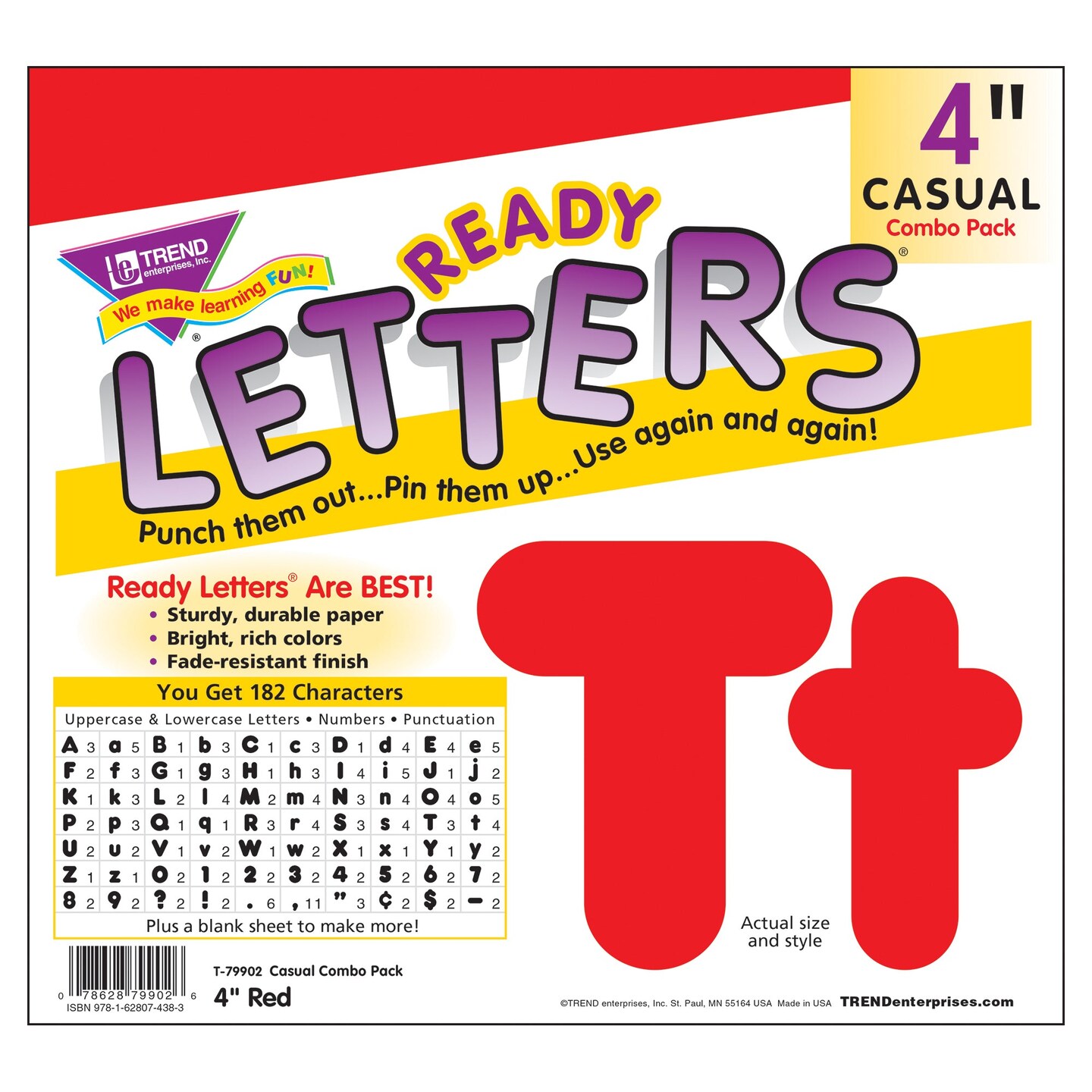 Red 4-Inch Casual Uppercase/Lowercase Combo Pack Ready Letters&#xAE;