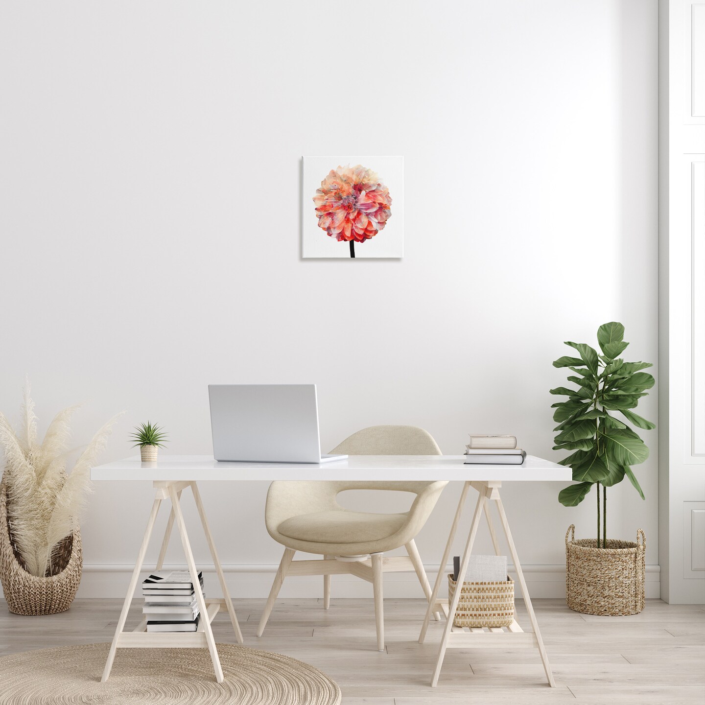 Stupell Industries Bright Coral Watercolor Bloom Canvas Wall Art