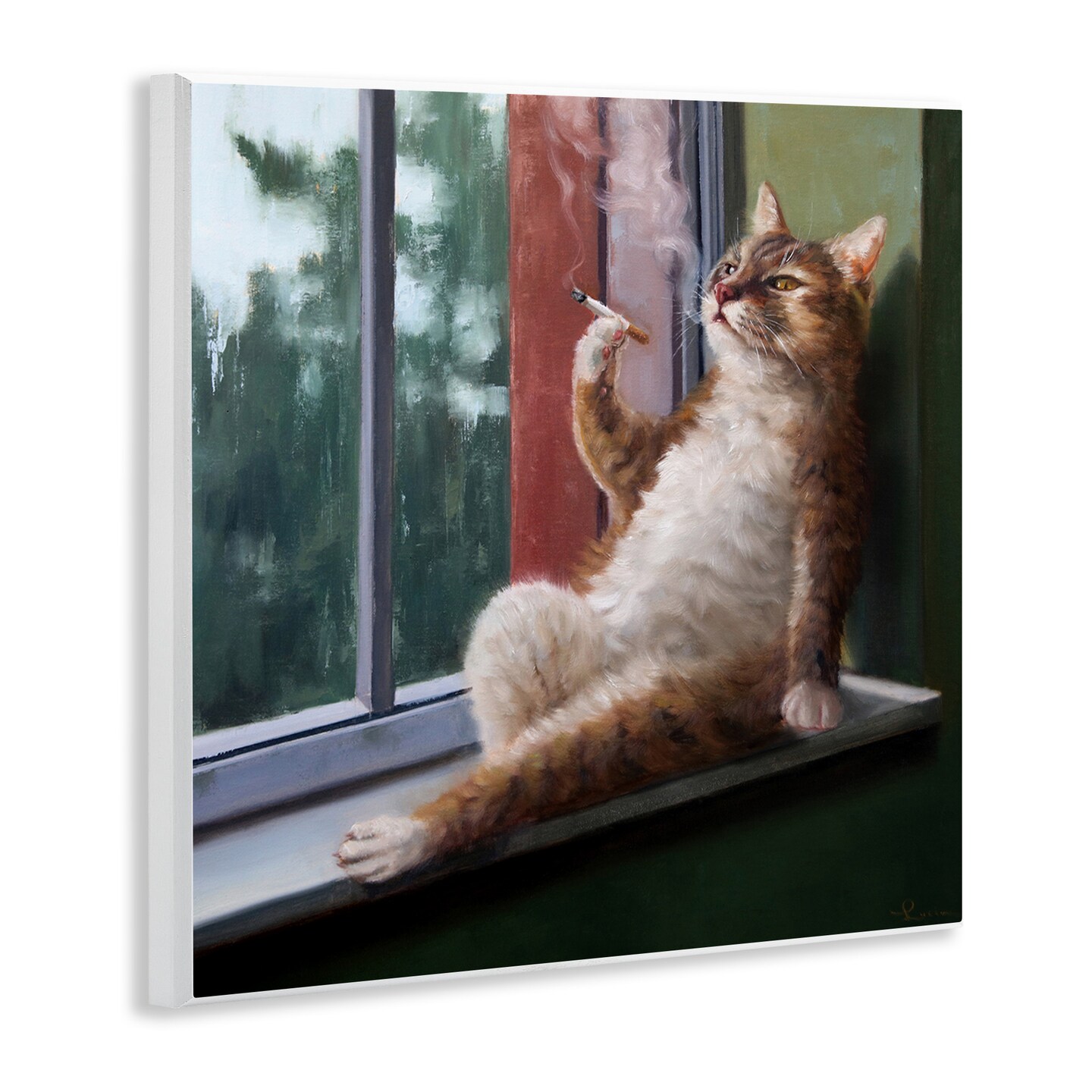 Stupell Industries Cat Smoking Lounging in Window Wall Plaque Art