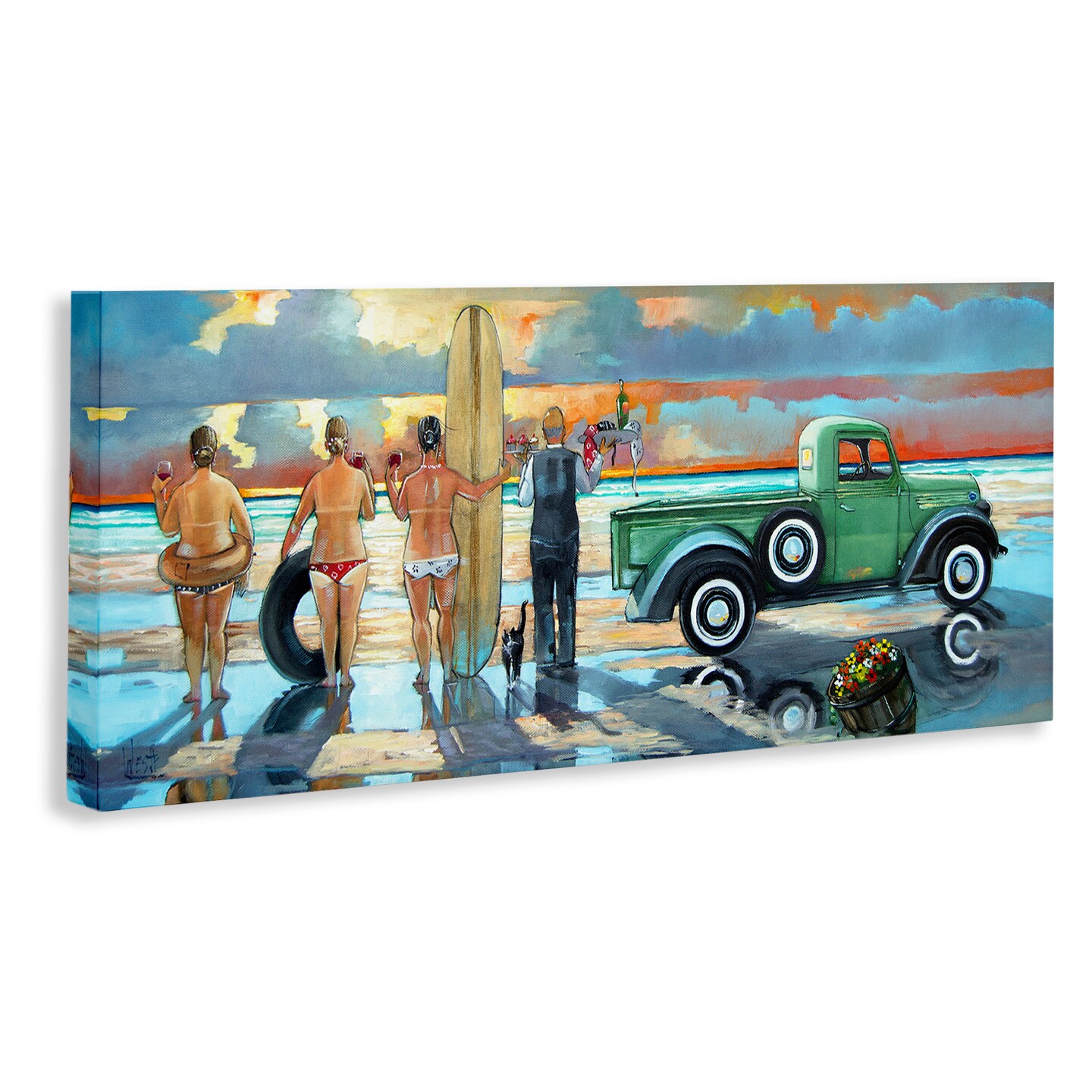 Stupell Industries Butler Serving Beach Girls Scene Canvas Wall Art
