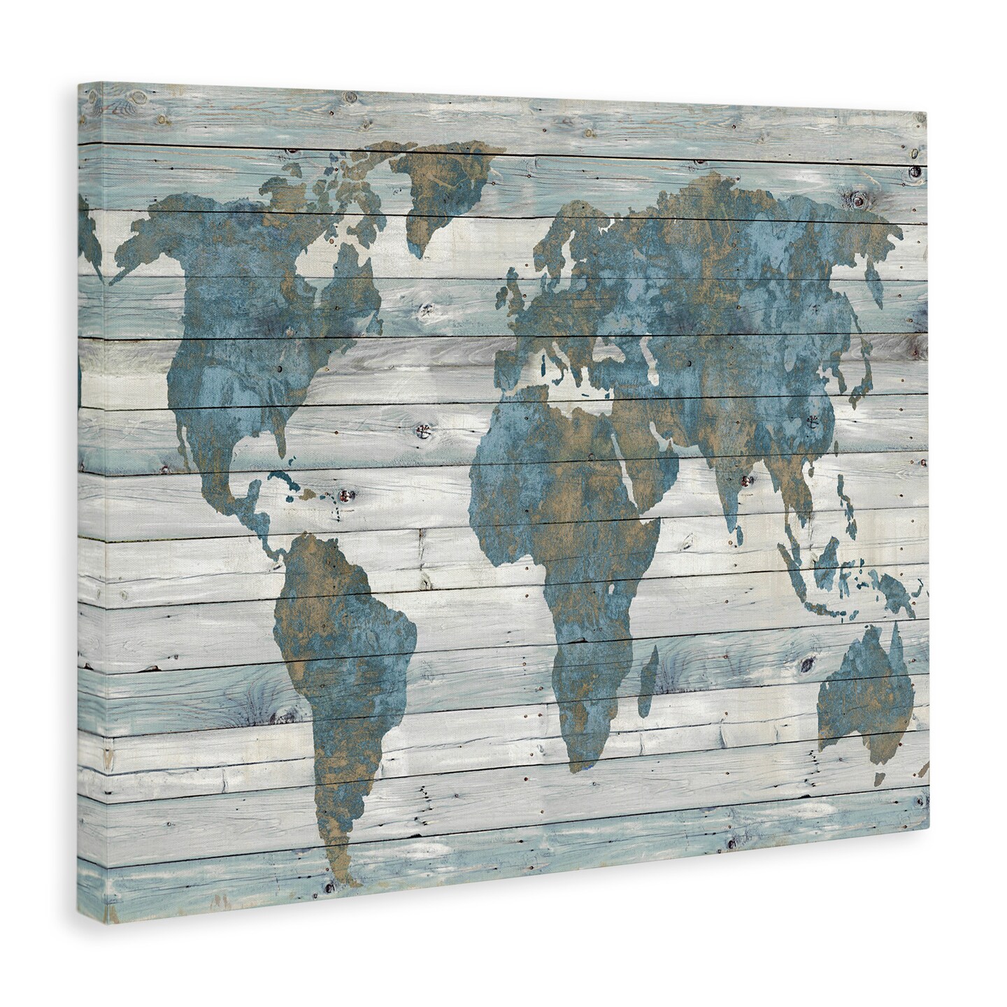 Stupell Industries Slate Blue &#x26; Tan World Map Canvas Wall Art