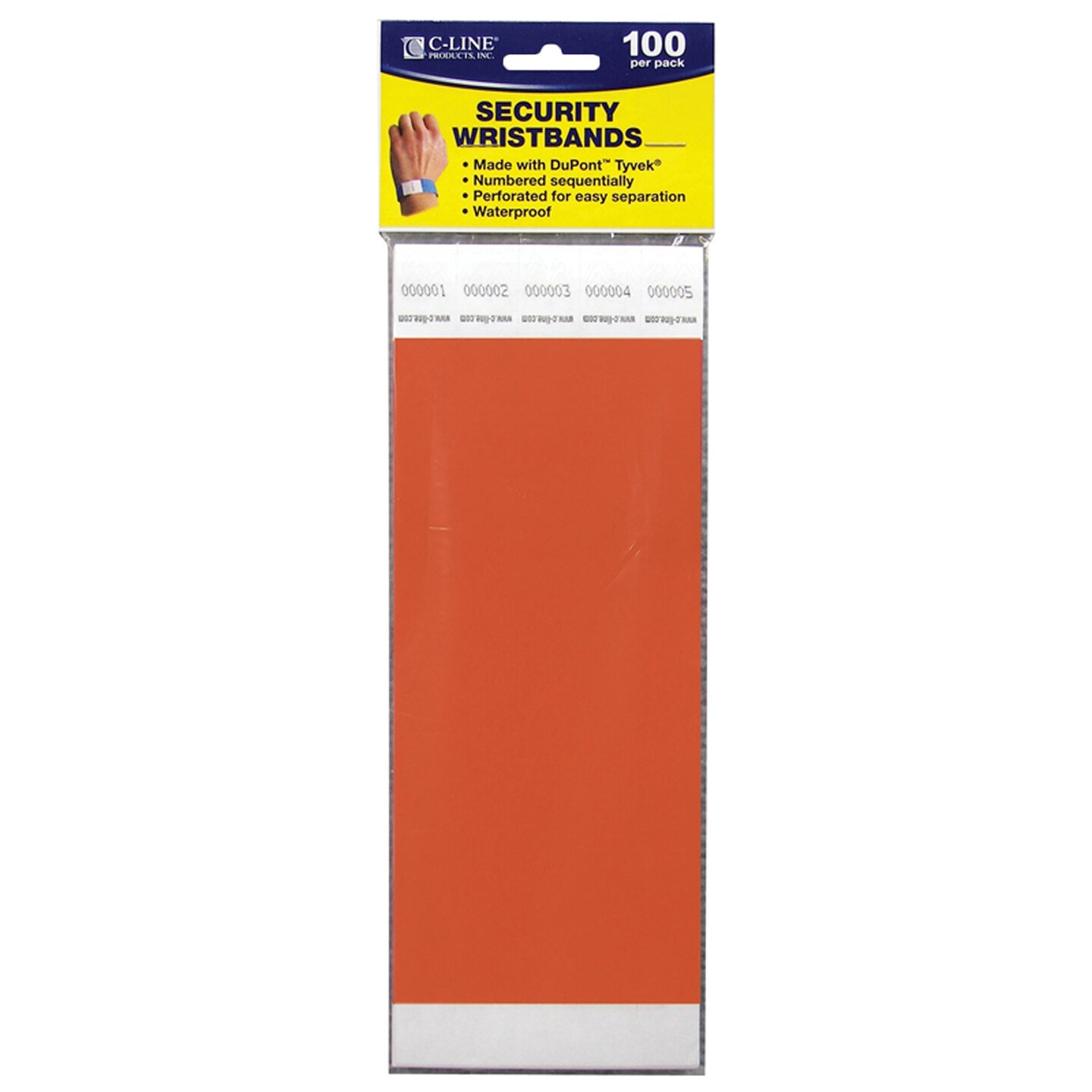 DuPont Tyvek Security Wristband, Orange, 3/4&#x22; Width, 10&#x22; Length, Pack of 100