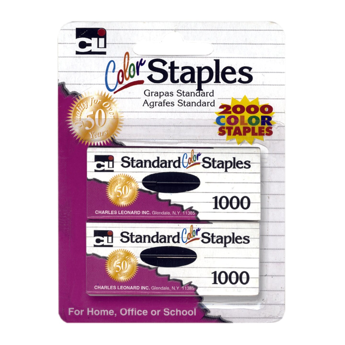 Standard Color Staples, Assorted Colors, 1000 Per Box, 2 Boxes