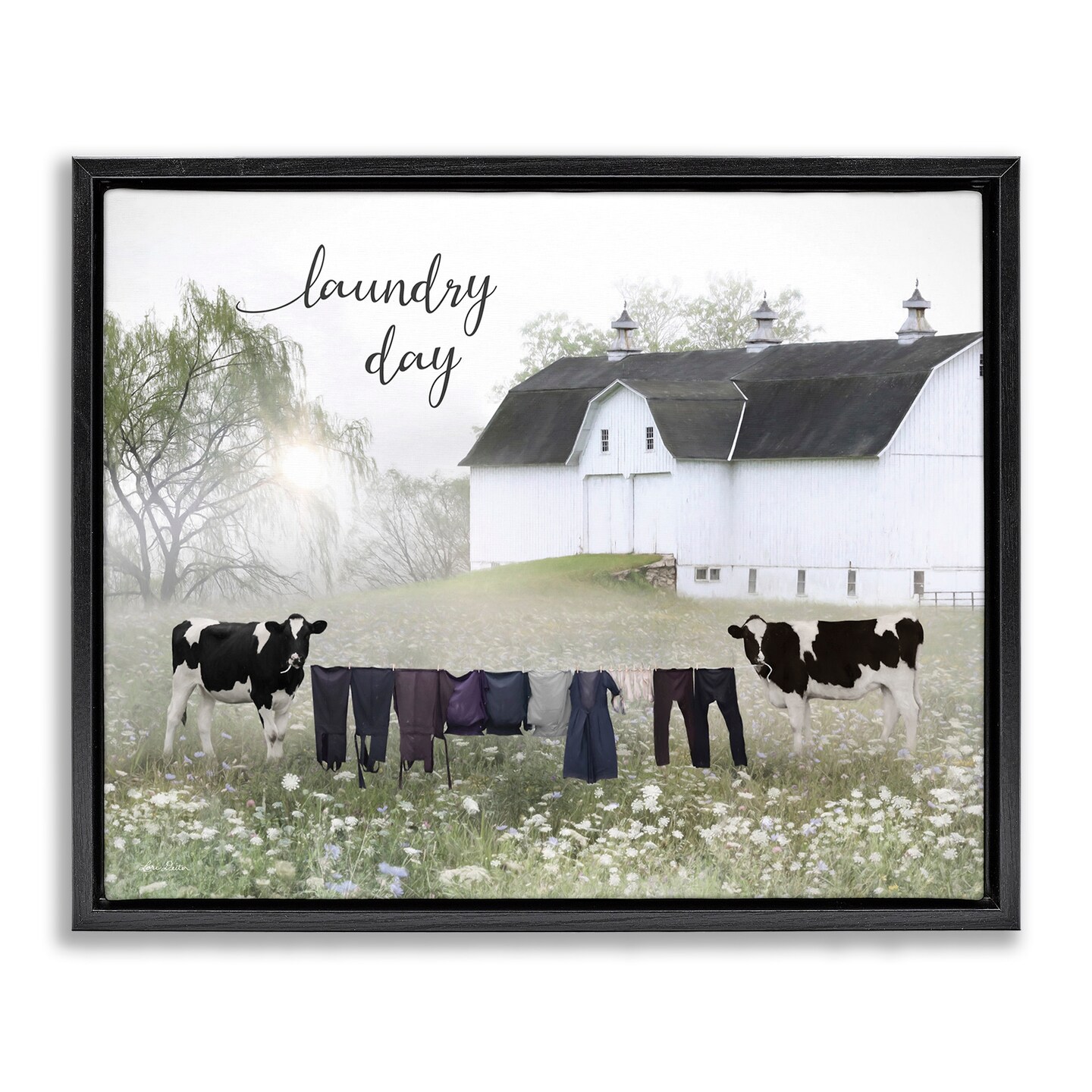 Stupell Industries Laundry Day Rural Cows Meadow Black Framed Floater ...