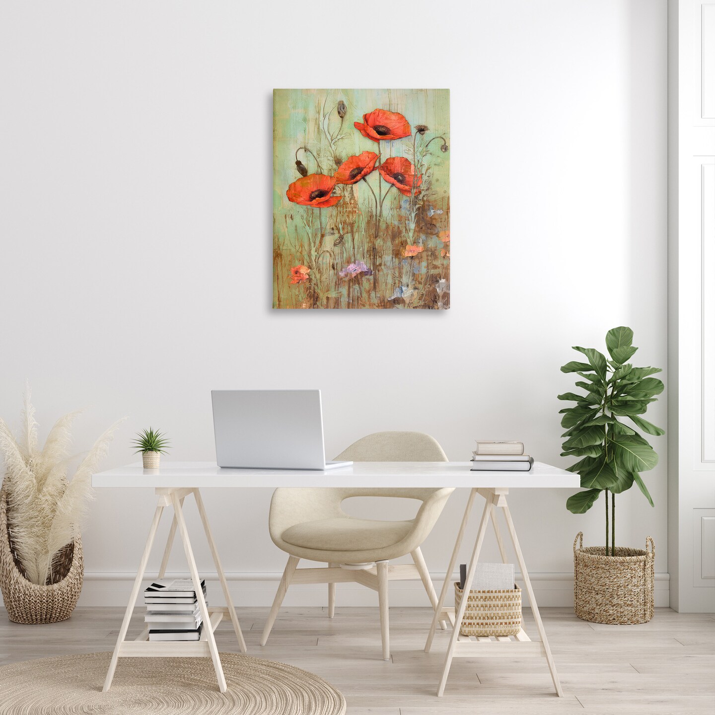 Stupell Industries Rustic Red Poppies Canvas Wall Art