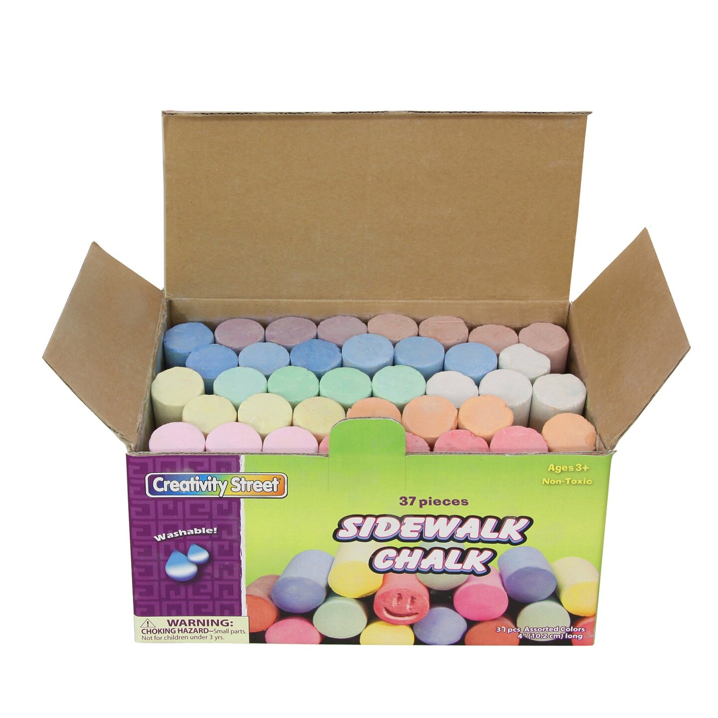 Sidewalk Chalk, Assorted Colors, 4&#x22;, 37 Pieces