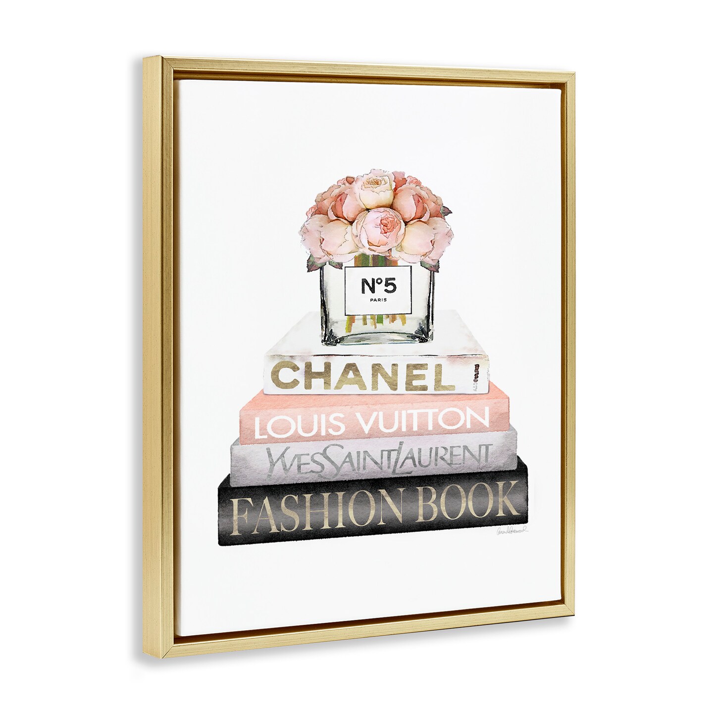 Stupell Industries Pink Fashion Book Stack Framed Floater Canvas Wall Art