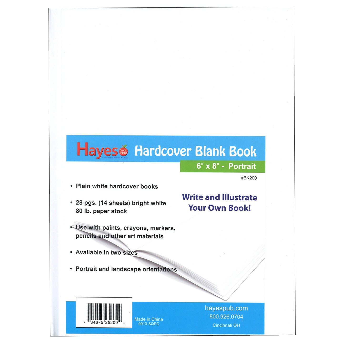 Hardcover Blank Book, White, 28 pages (14 sheets), 6&#x22;W x 8&#x22;H