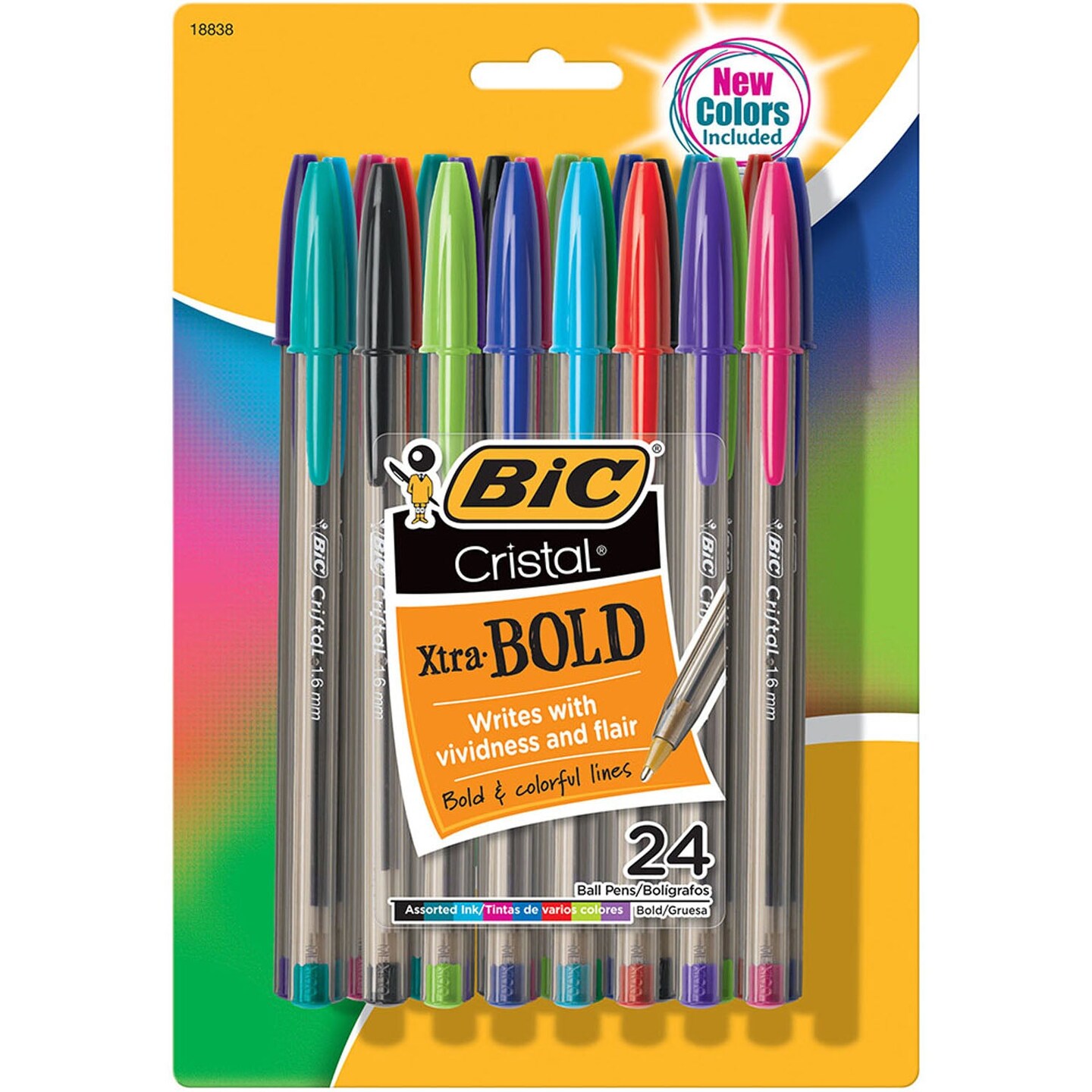 Cristal&#xAE; Xtra Bold Fashion Ballpoint Pen, Medium Point (1.6mm), Assorted Colors, 24-Count