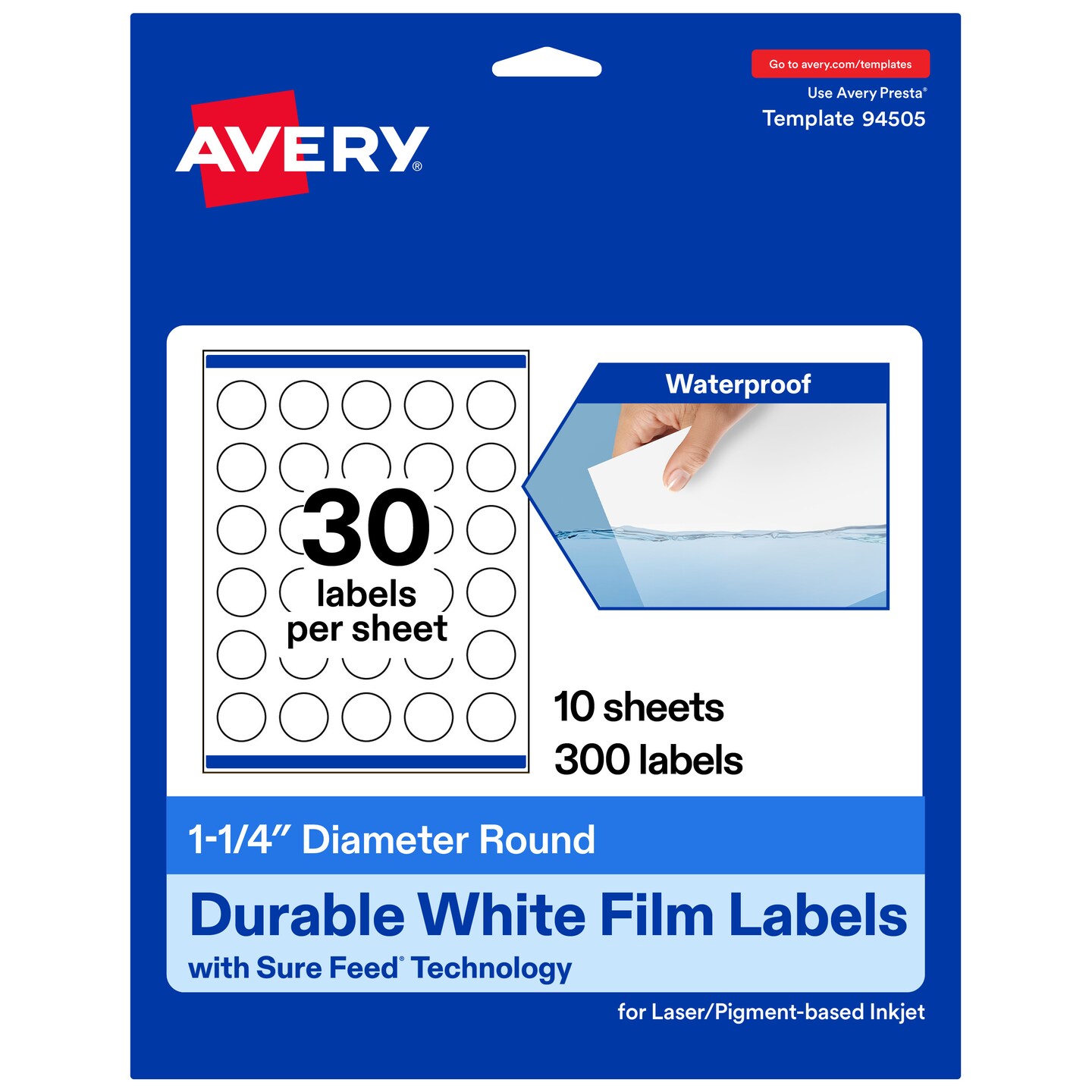 Avery Durable Waterproof Round Labels with Sure Feed, 1.25" diameter