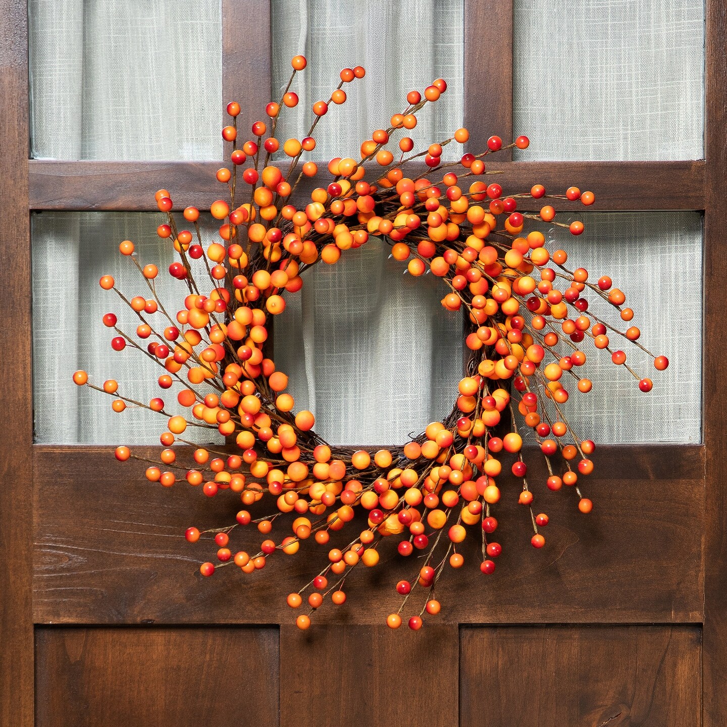 Northlight Artificial Berries Fall Harvest Twig Wreath - 14&#x22; - Orange and Red - Unlit