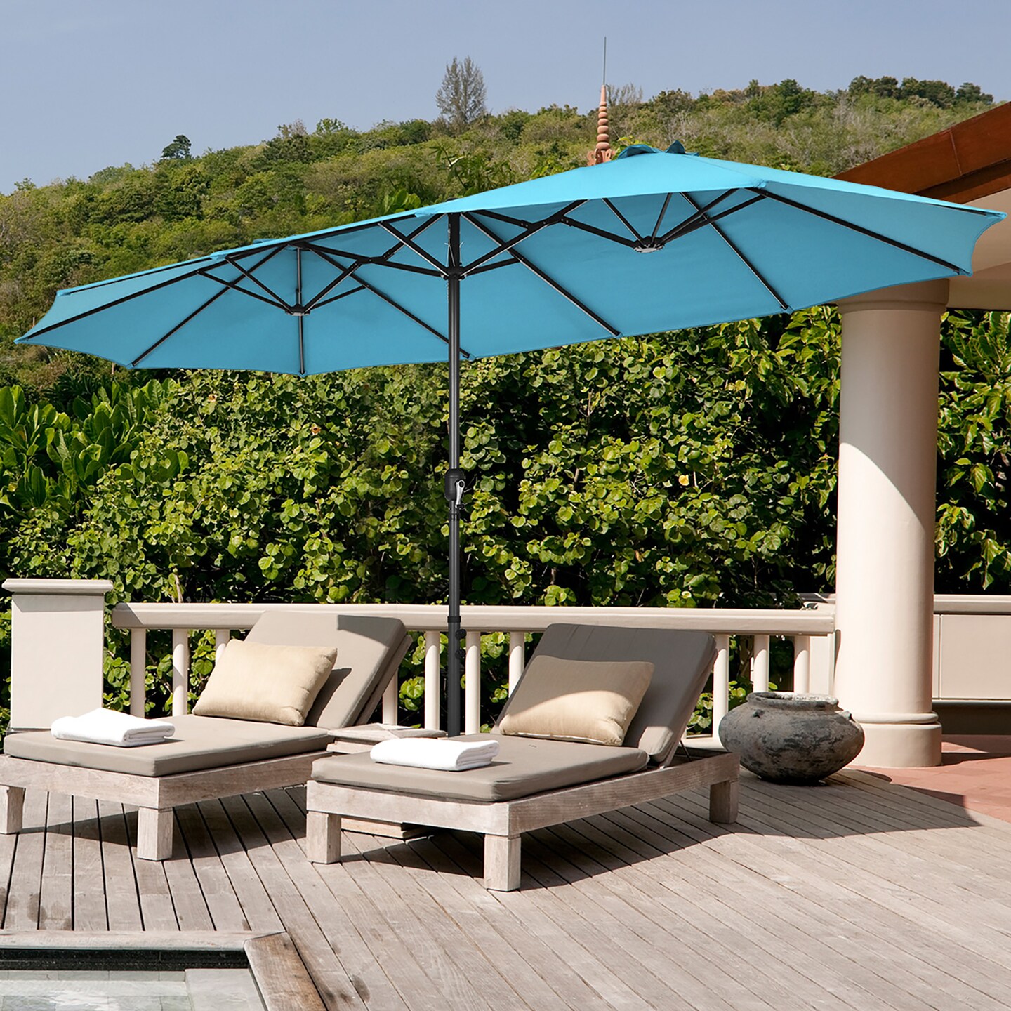 Costway 15FT Double-Sided Twin Patio Umbrella Sun Shade Outdoor Crank Market  Base Beige/Coffee/Grey/Orange/Navy/Turquoise/Wine, Color: Turquoise, Model:  TXA3158TUA | Michaels