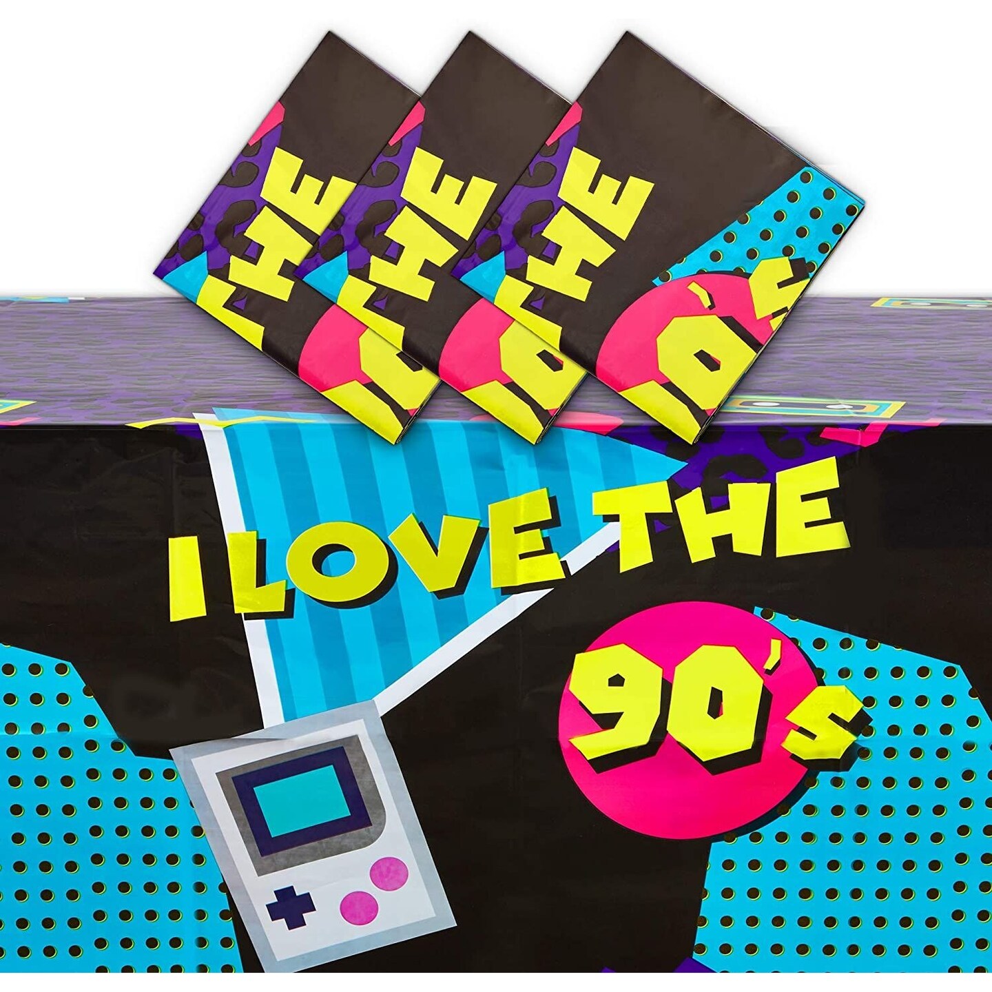 Purple Plastic Tablecloth for 90&#x2019;s Birthday Party (54 x 108 in, 3 Pack)
