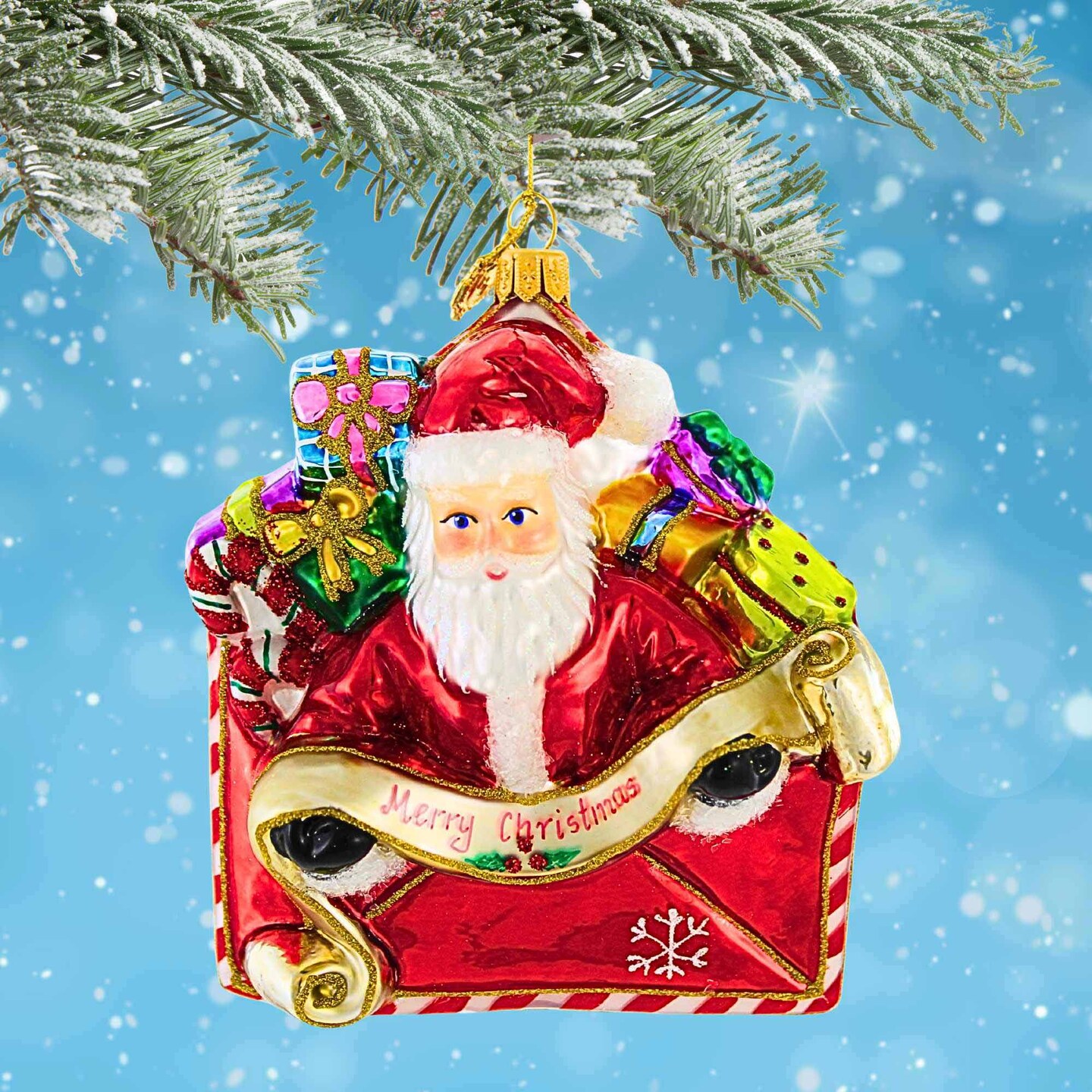 Huras Family 4.5 Inch Season's Greetings From Santa Christmas Tree Ornament , Hand-Painted Keepsake
