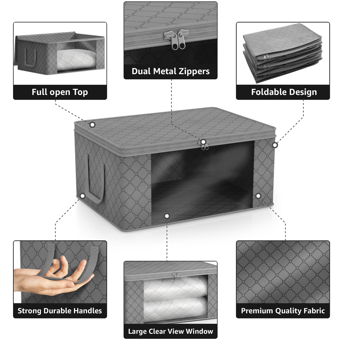 Sorbus Medium Clothes Storage Bags - Foldable Blanket Storage Bins for Organizing Bedroom, Closet, Clothing, Comforter, Organization with Clear Window, Lids and Carry Handles - Set of 8