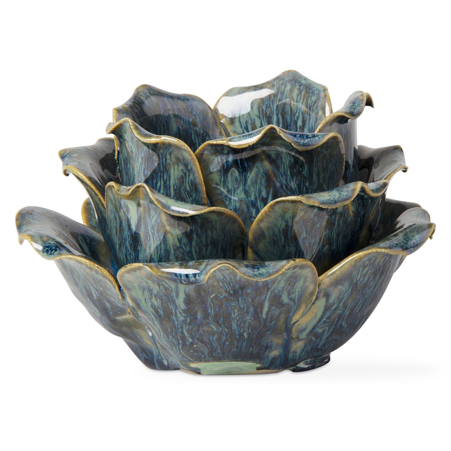 Blue Flower Votive Tealight Stoneware Candle Holder Home Decor Tabletop Mantel Centerpiece,