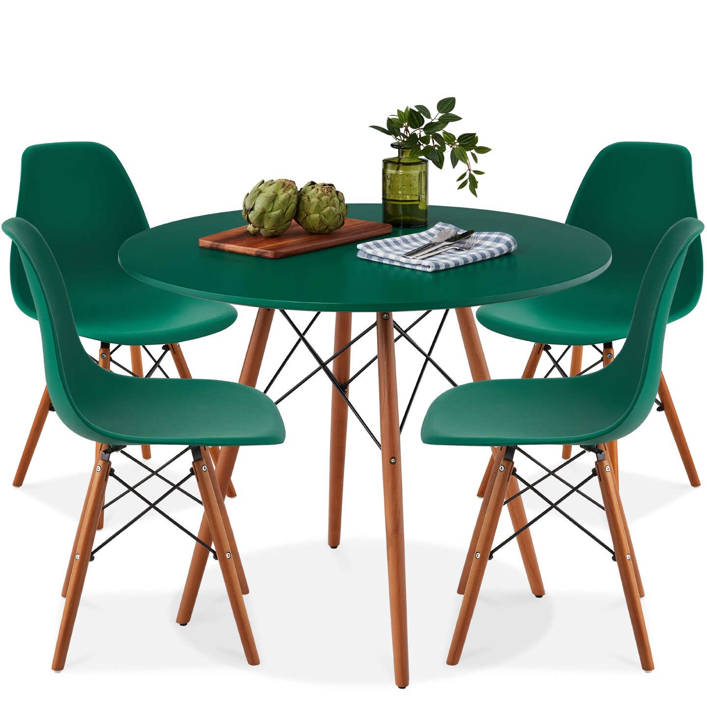 Best Choice Products 5-Piece Compact Mid-Century Modern Dining Set w/ 4 Chairs, Wooden Legs