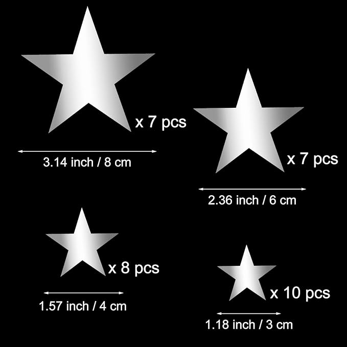32 Pcs Star Mirror Wall Stickers 3D Acrylic Star Mirror Wall Decal Removable Stars Sticker for DIY Home Living Room Bedroom Wall Decor (Silver)