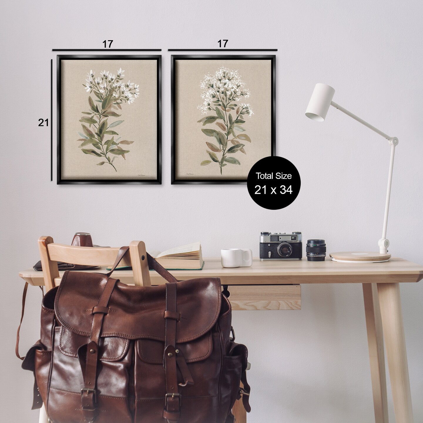 Stupell Industries Lovely White Floral Stem 2 pc Framed Floater Canvas Wall Art Set Design by Carol Robinson
