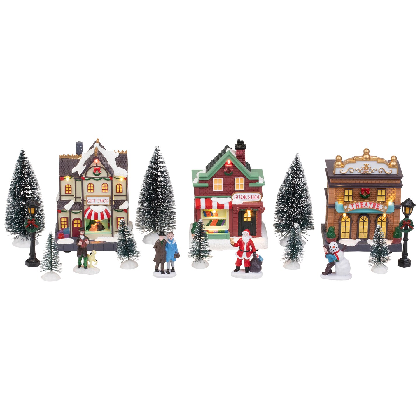 Northlight LED Lighted Christmas Village Buildings and Figurine Set - 17-Piece