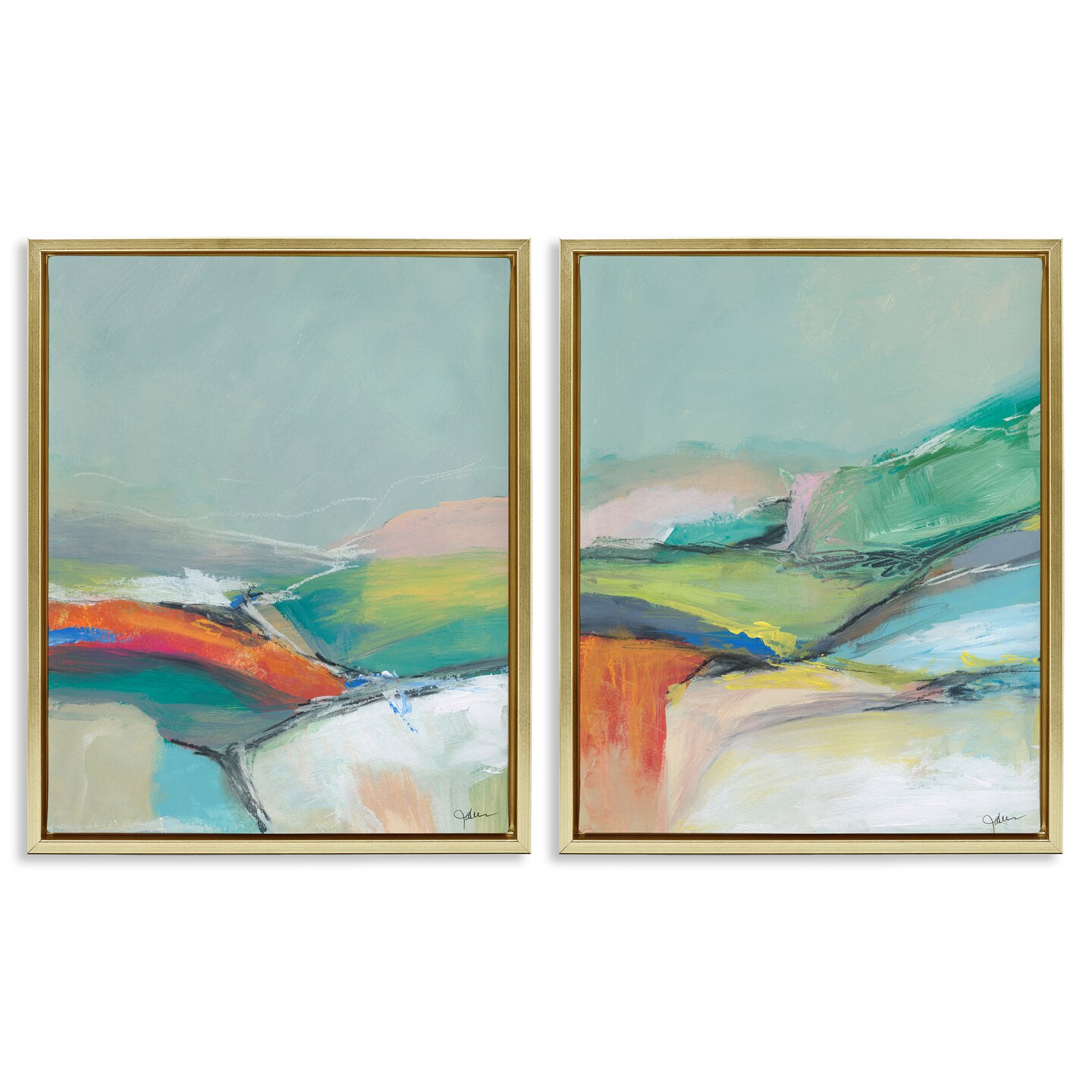 Stupell Industries Impressionist Pastel Landscape 2 pc Framed Floater Canvas Wall Art Set Design by Jan Weiss