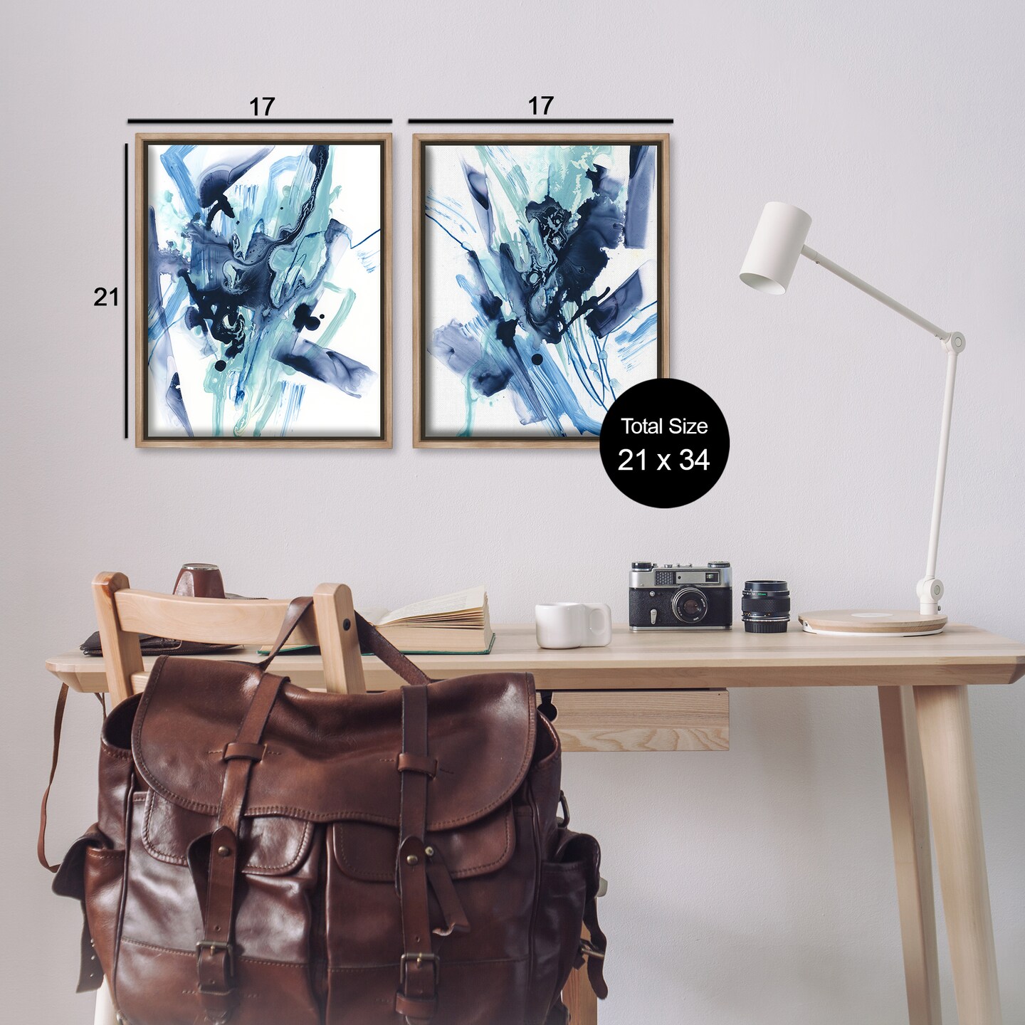 Stupell Industries Abstract Blue Splash 2 pc Framed Floater Canvas Wall Art Set Design by June Erica Vess