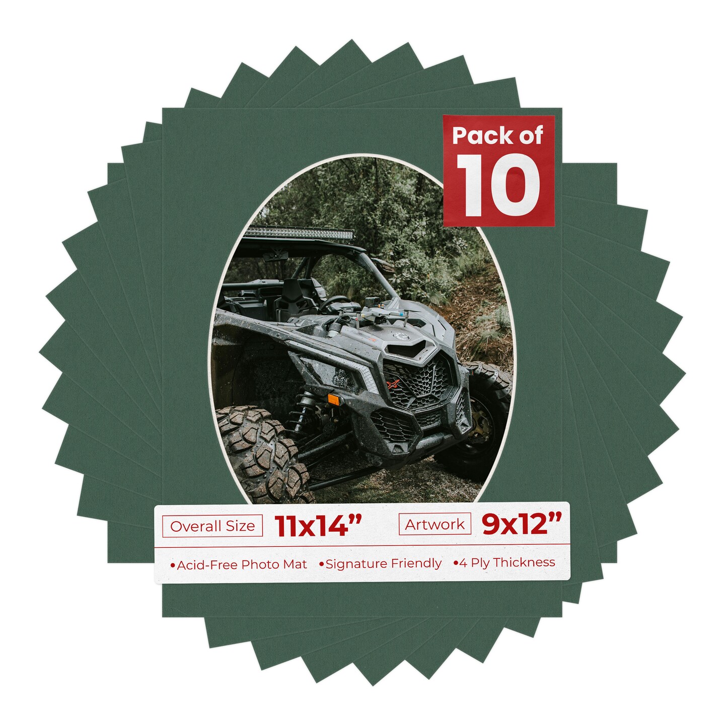 Hunter Green Mat Board for 11x14 Frames - Oval Opening for 9x12 Photos