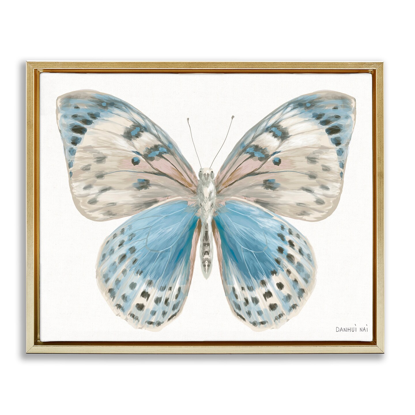 Stupell Industries Blue & White Butterfly Black Framed Floater Canvas Wall Art, design by Danhui Nai