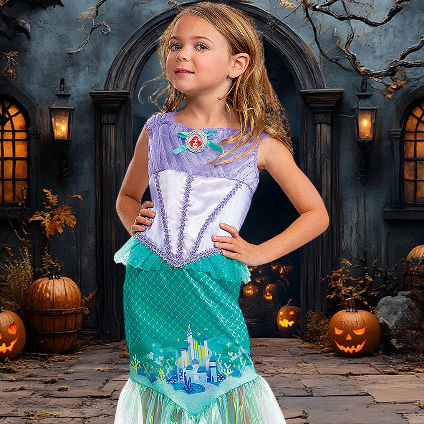 Toddler Deluxe Little Mermaid Ariel Costume Satiny Dress Fishtail Panels Disney 3T-4T