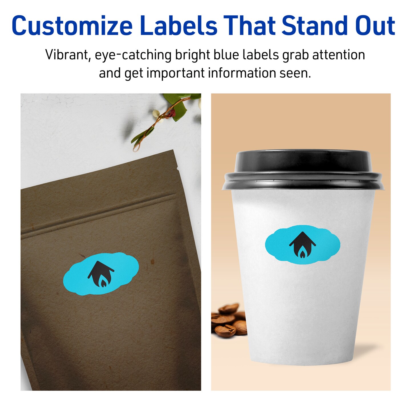 Avery Bright Blue Paper Labels, 1-1/8" x 2-1/4" Oval Scalloped