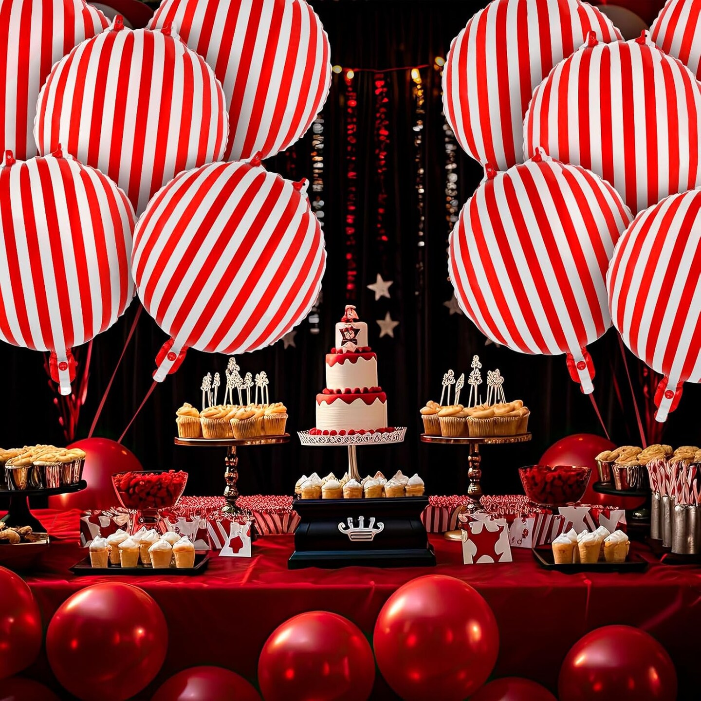 12 Pcs Red and White Striped Balloons,18 Inch Carnival Balloons Halloween Foil Balloon(Red and White)