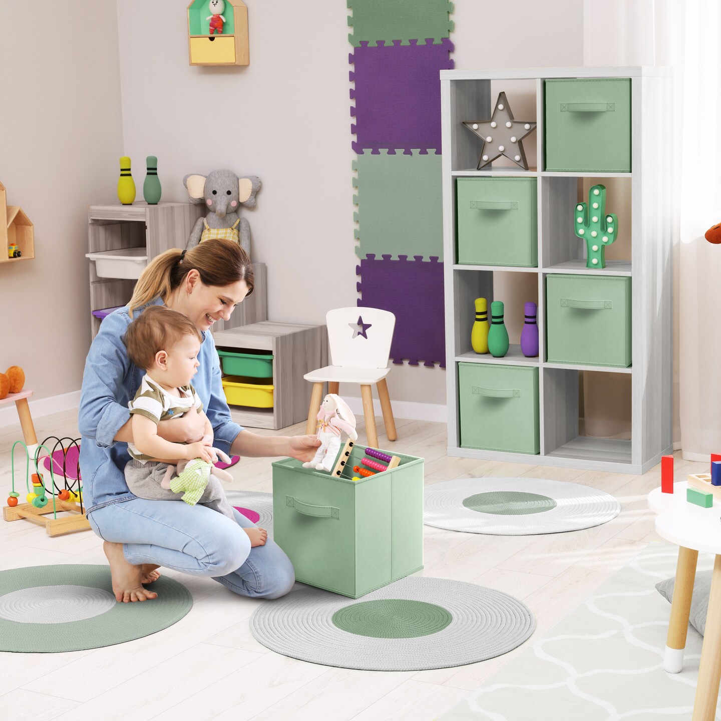 Sorbus 6 Pack 13 Inch Foldable Storage Cubes with Handles- for Organizing Home, Shelves, Nursery, Playroom, Closet and More