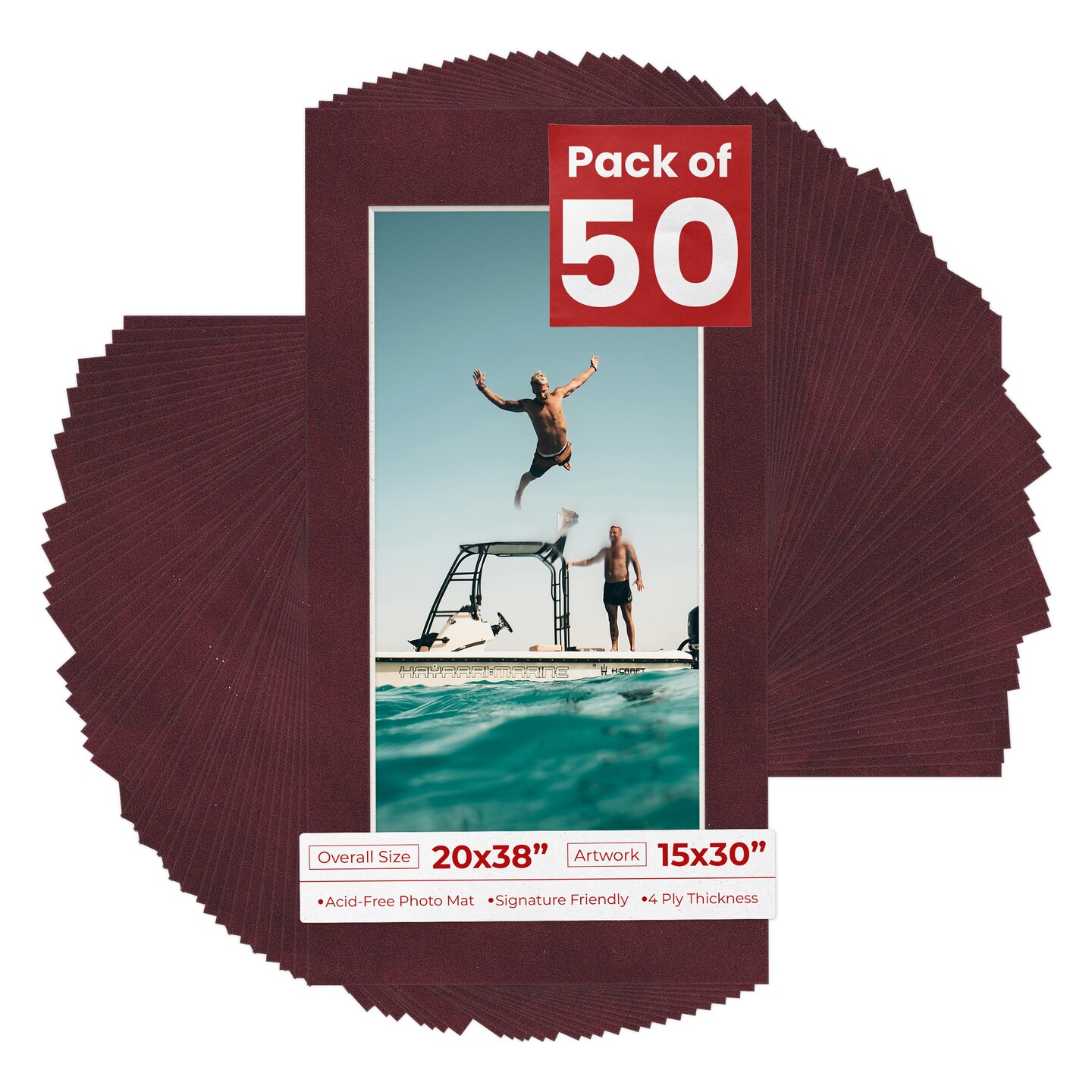 Dark Red Suede Mat Board for 20x38 Frames - Fits 15x30 Photos