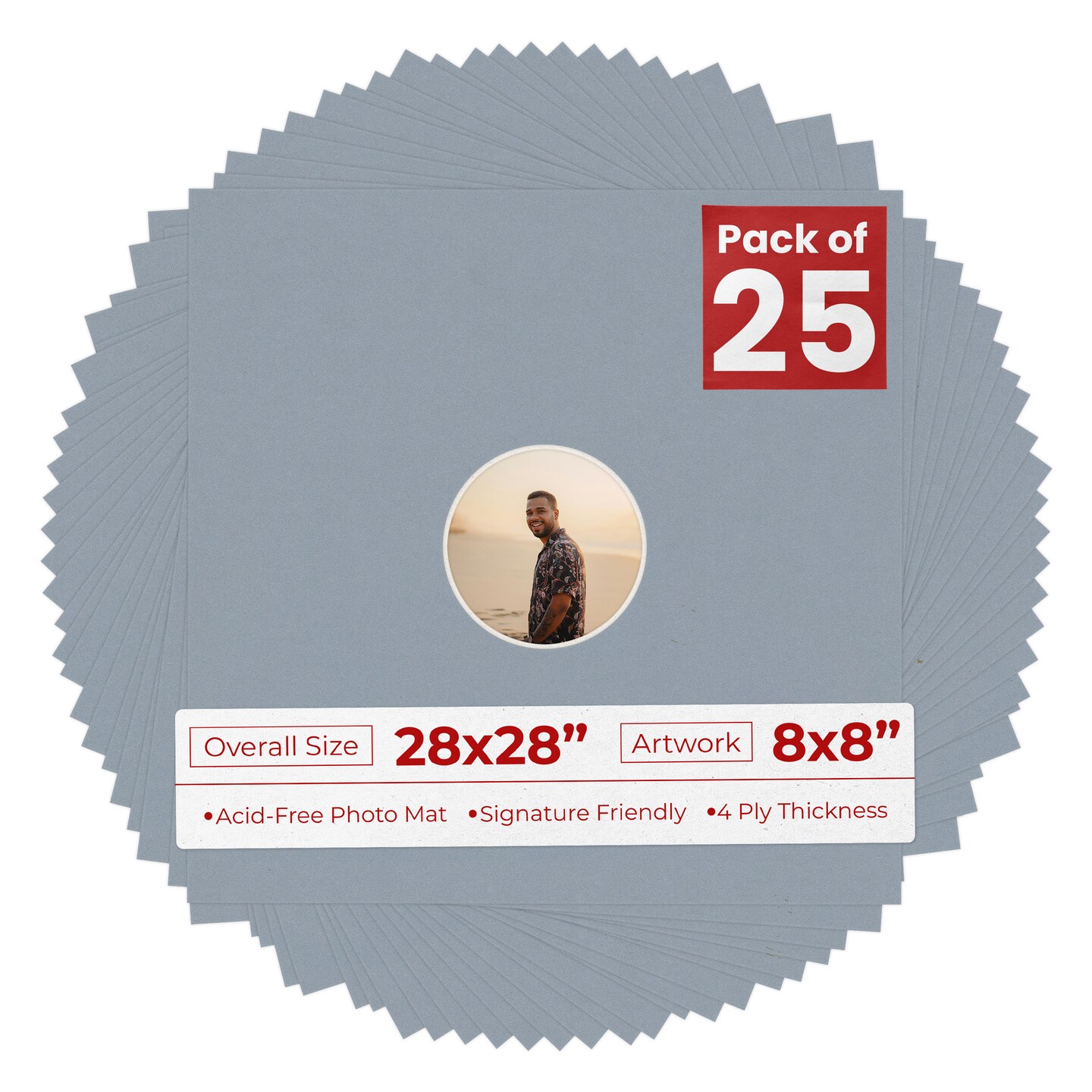Mid Grey Mat Board for 28x28 Frames - Circle Opening for 8x8 Photos ...