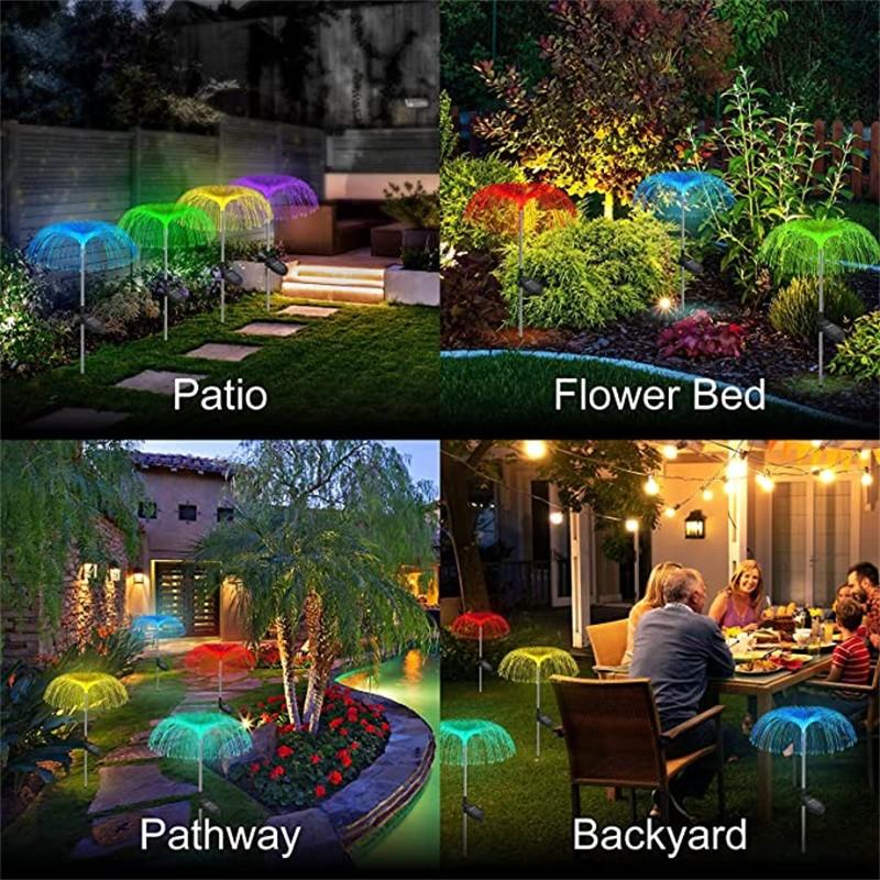 Solar Garden Lights 4 pack Solar Outdoor Lights Waterproof 7 Color Changing Jellyfish Flower Lights Yard Garden Decor