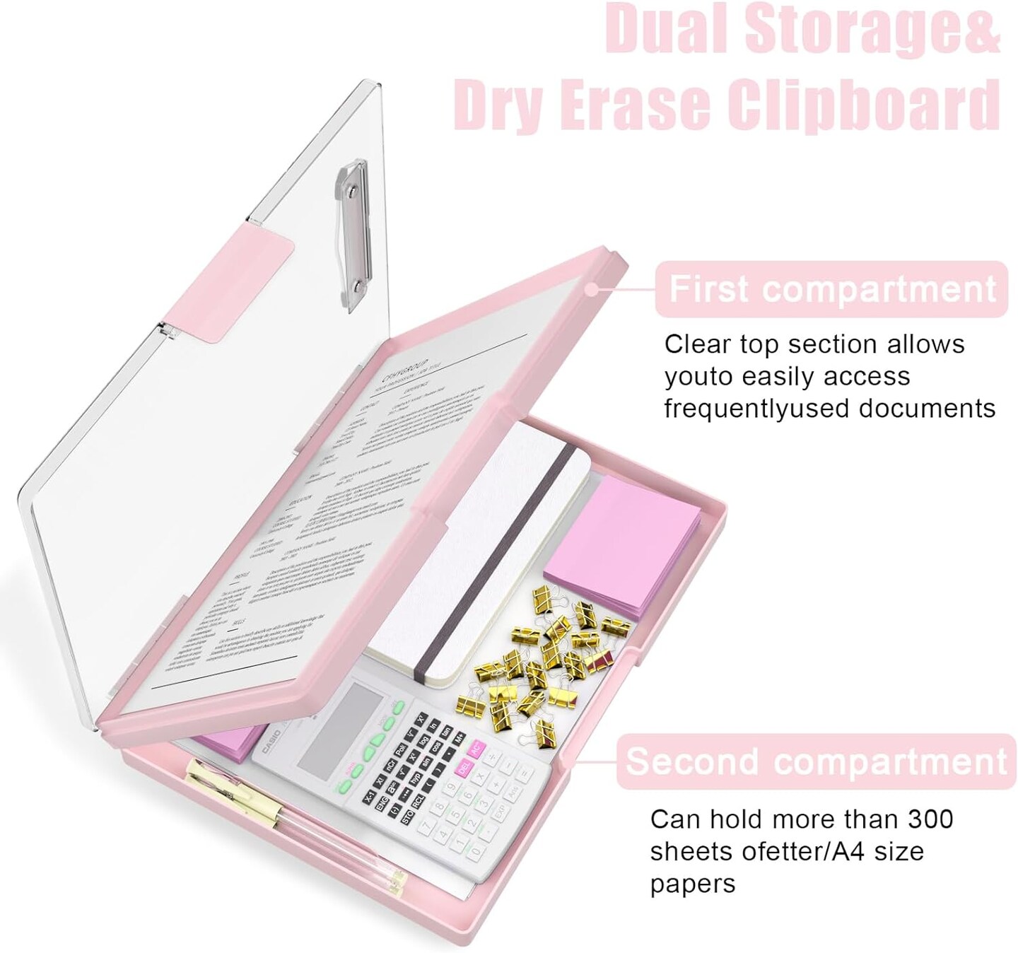 Pink Folder Nursing Clipboards with Side Opening, Heavy Duty Clipboard with Two Compartment Storage Box, Easy Writing for Work, Office &#x26; School Supplies, 8.5 x 11 Clipboard with Storage