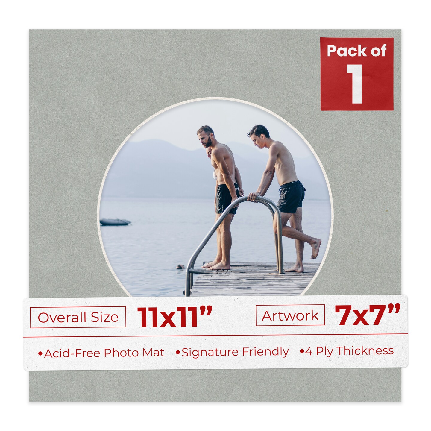 Light Grey Suede Mat Board for 11x11 Frames - Circle Opening for 7x7 Photos