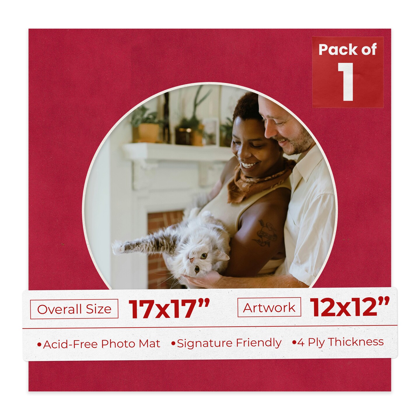 Red Suede Mat Board for 17x17 Frames - Circle Opening for 12x12 Photos
