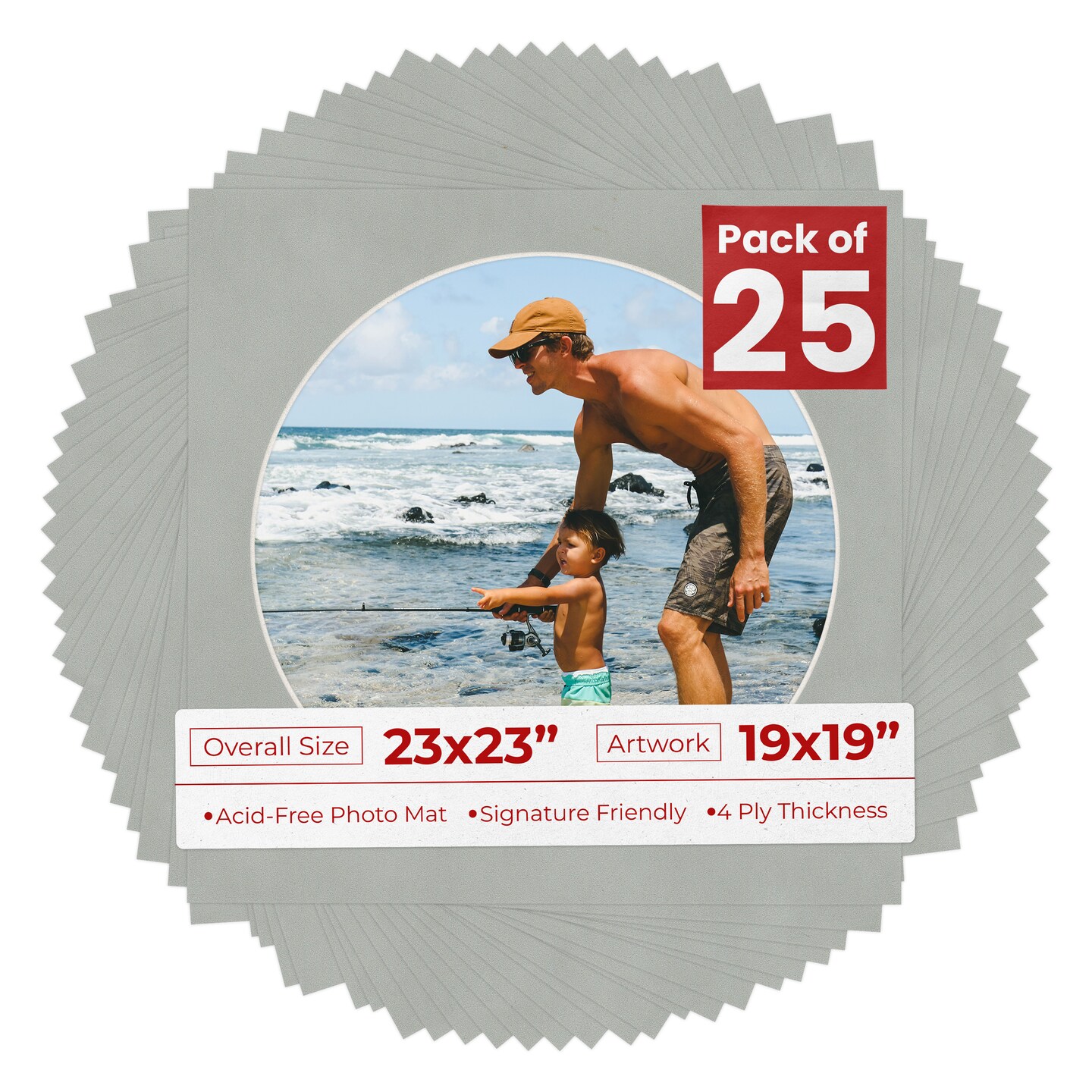 Light Grey Suede Mat Board for 23x23 Frames - Circle Opening for 19x19 Photos