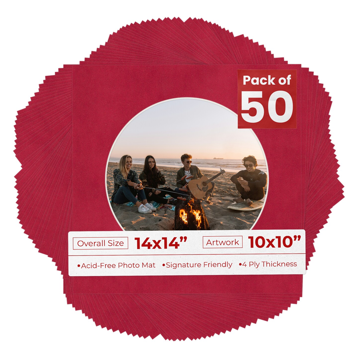 Red Suede Mat Board for 14x14 Frames - Circle Opening for 10x10 Photos