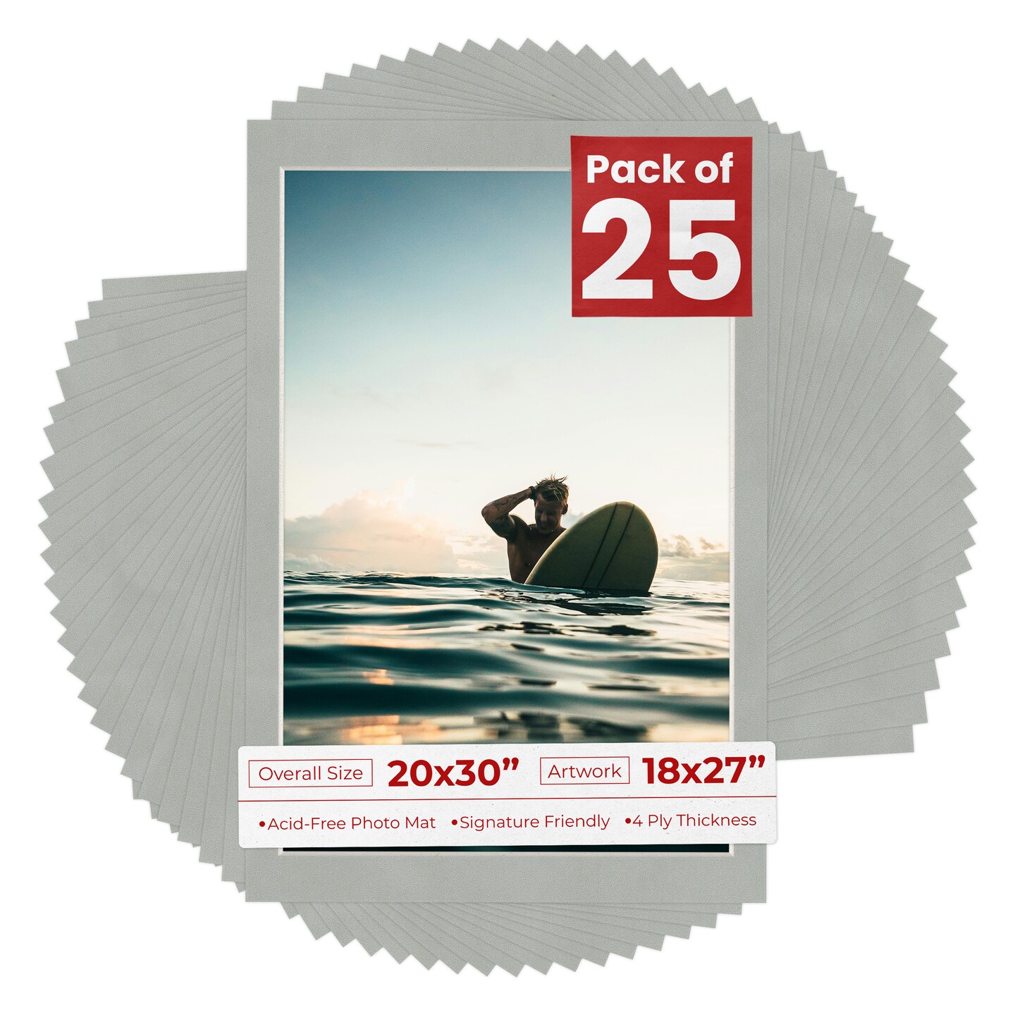 Light Grey Suede Mat Board for 20x30 Frames - Fits 18x27 Photos