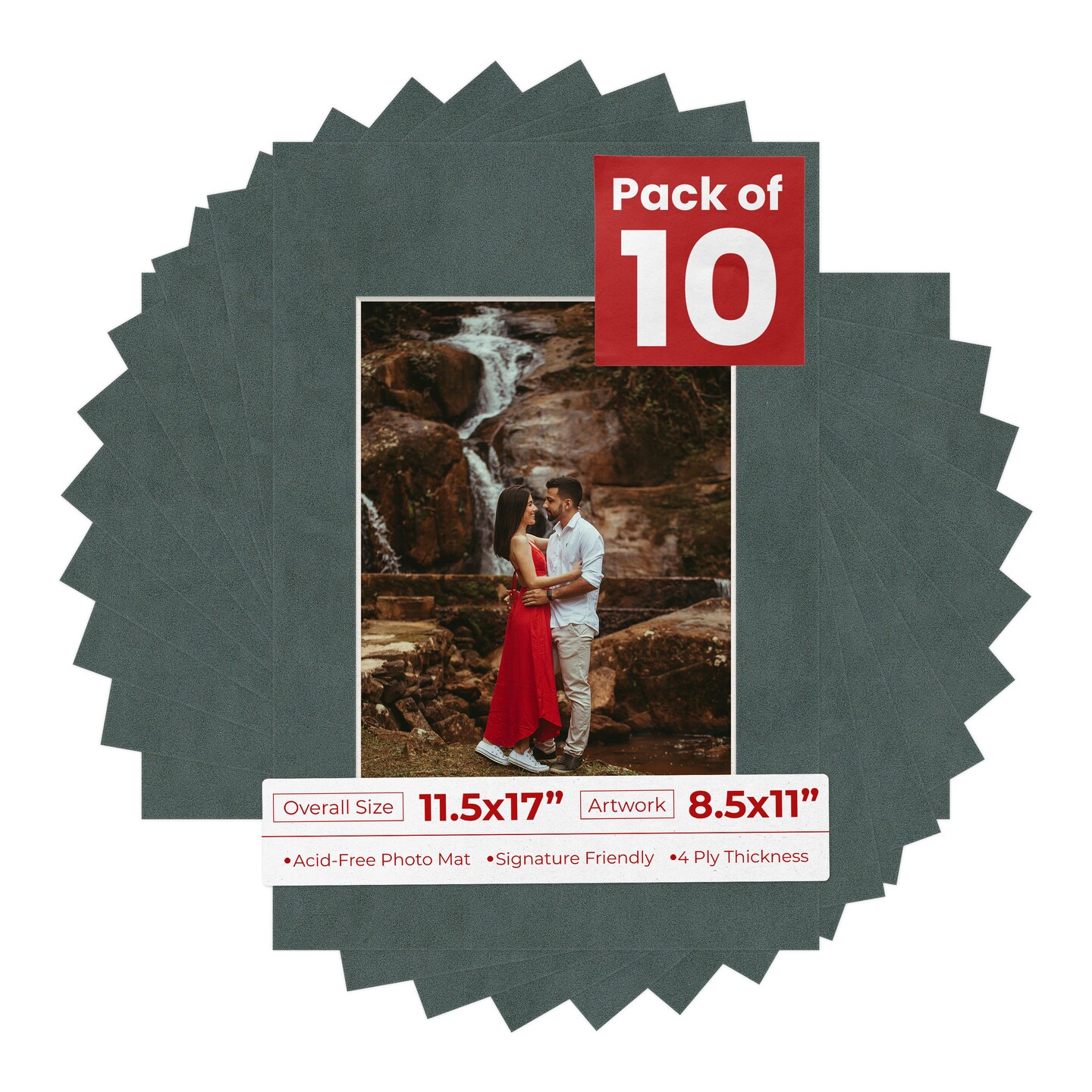 Dark Grey Suede Mat Board for 11.5x17 Frames - Fits 8.5x11 Photos